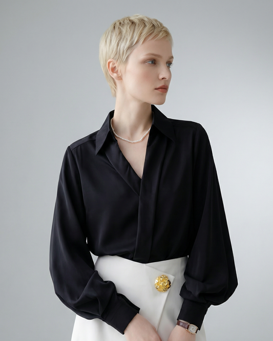 Satin V-Neck Blouse - SH031
