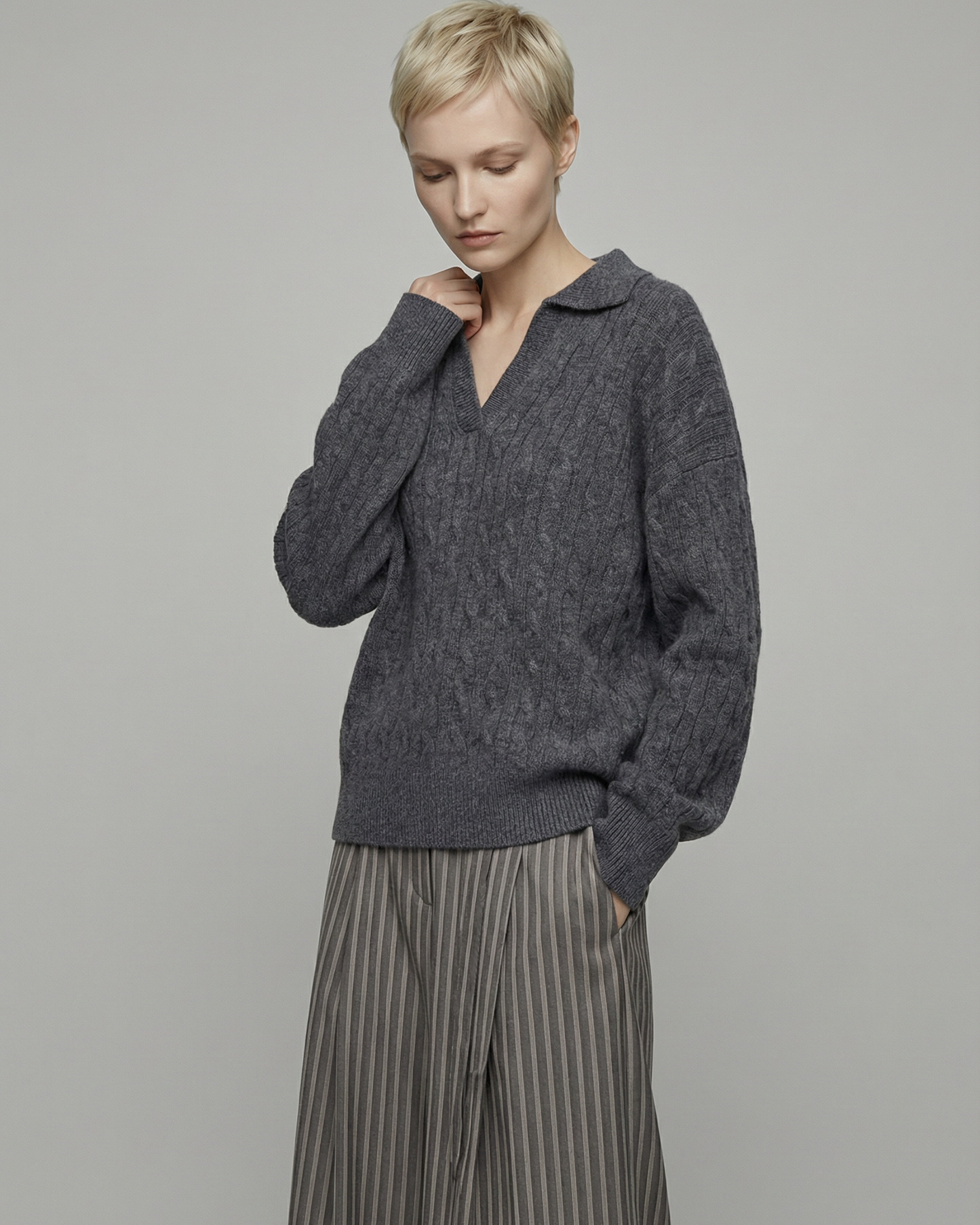 Ash Gray Wool Sweater - KN031