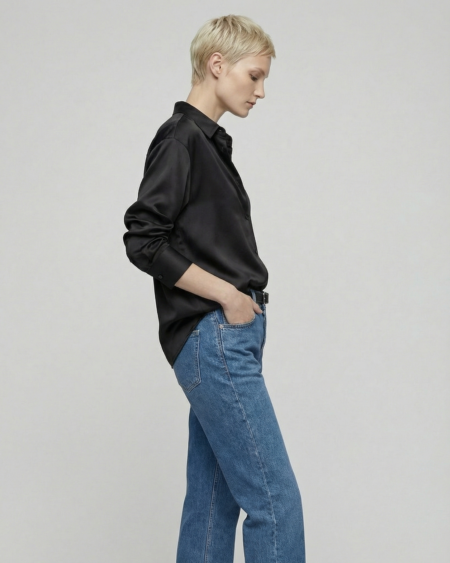 Midnight Black Satin Shirt - SH109