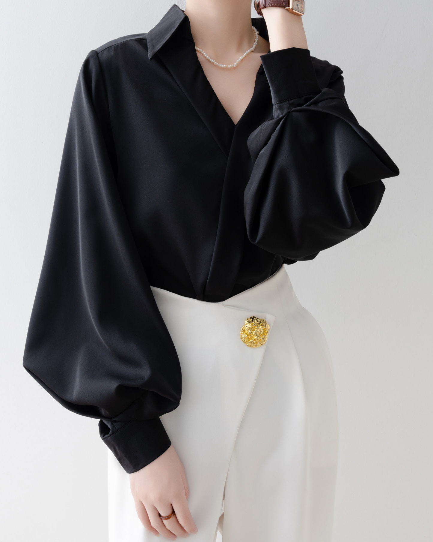 Satin V-Neck Blouse - SH031