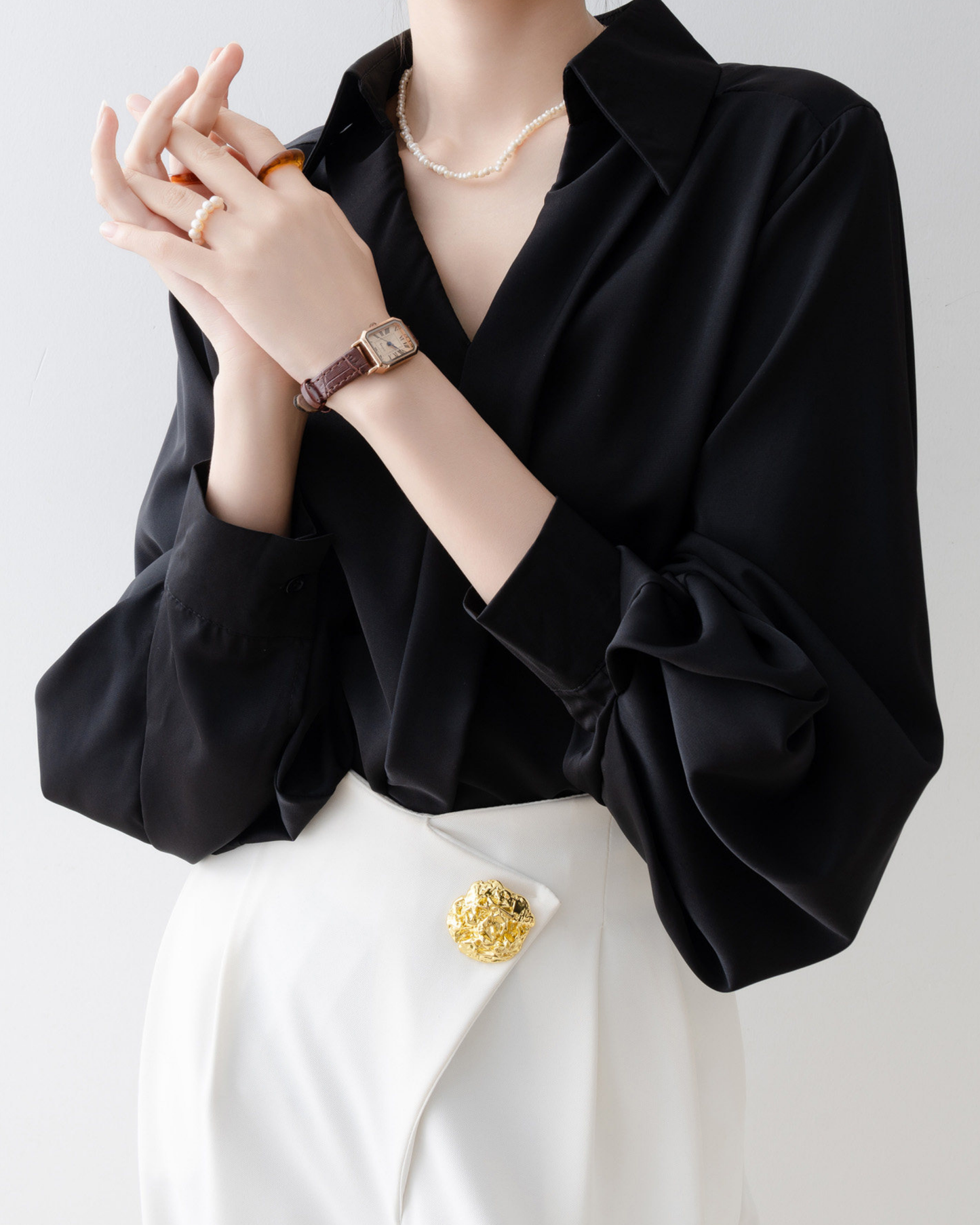 Satin V-Neck Blouse - SH031