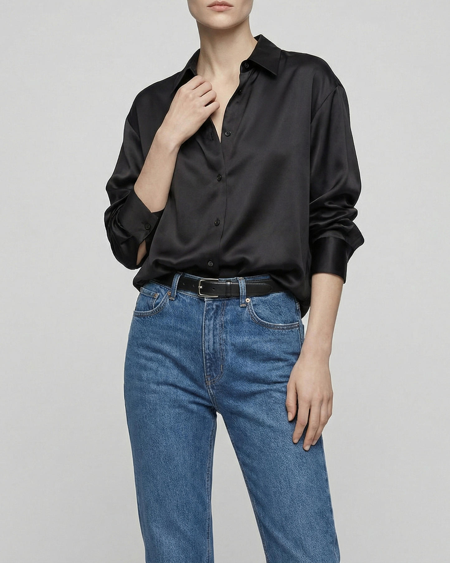 Midnight Black Satin Shirt - SH109