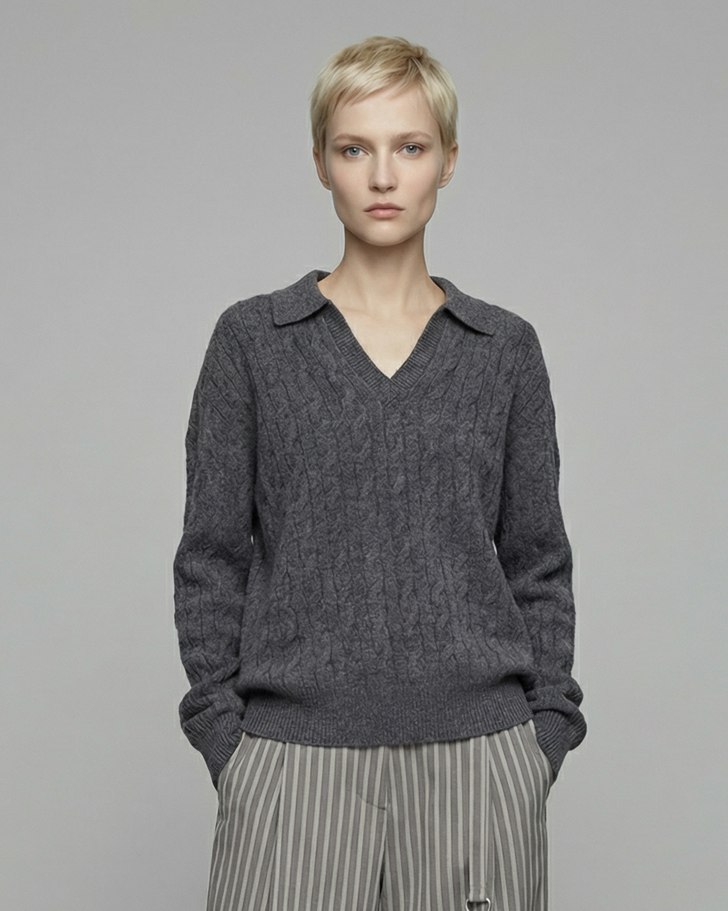 Ash Gray Wool Sweater - KN031