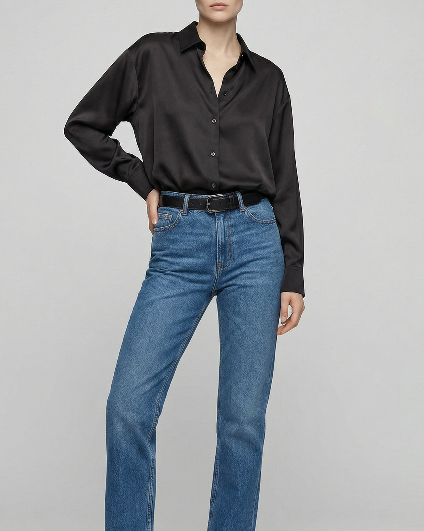 Midnight Black Satin Shirt - SH109