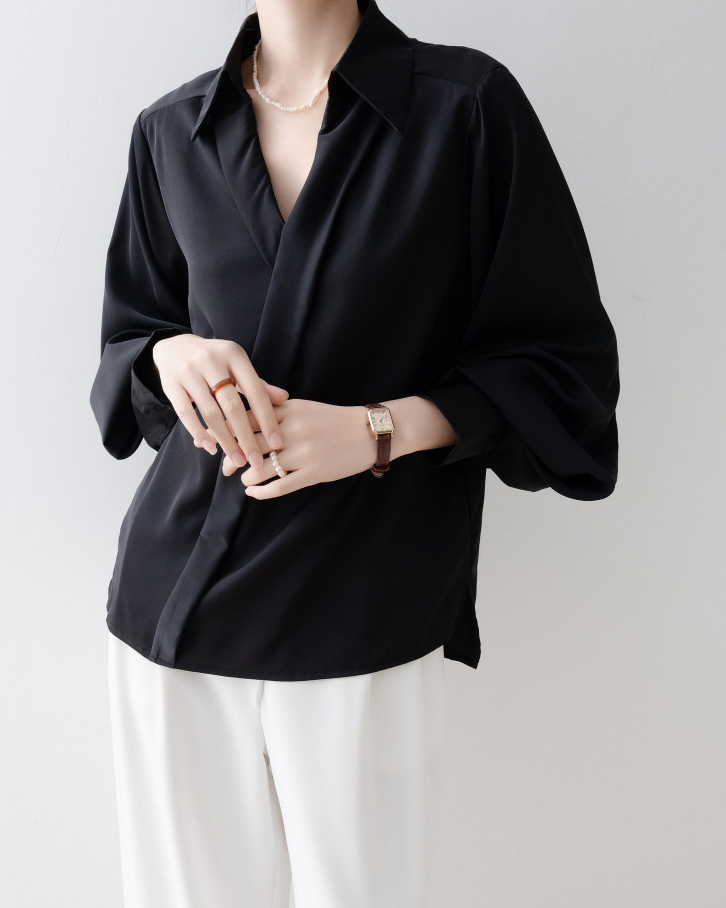 Satin V-Neck Blouse - SH031