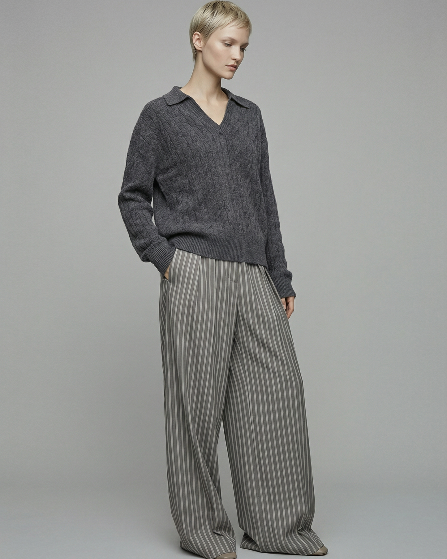 Ash Gray Wool Sweater - KN031