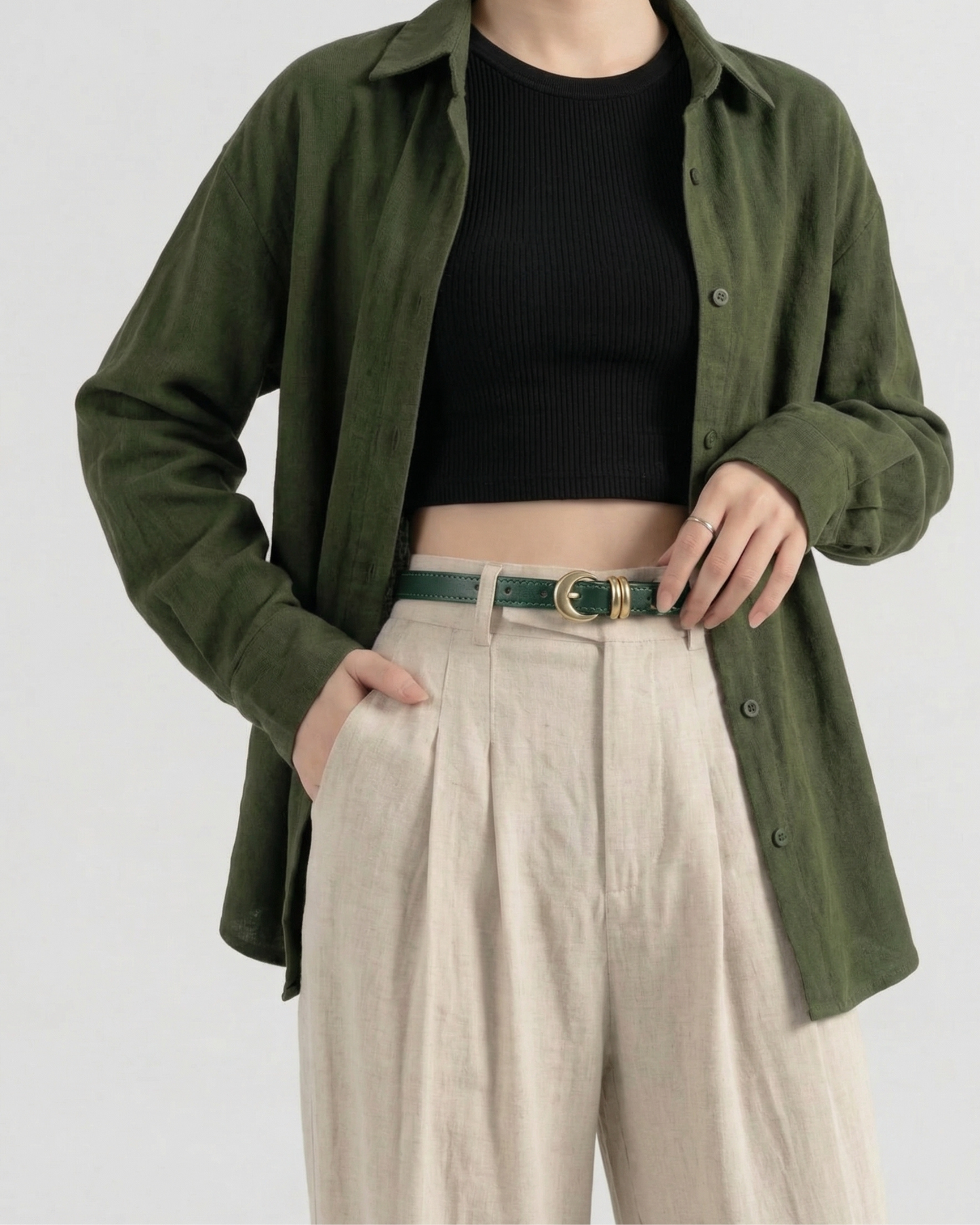 Deep Moss Leather Belt - BE011