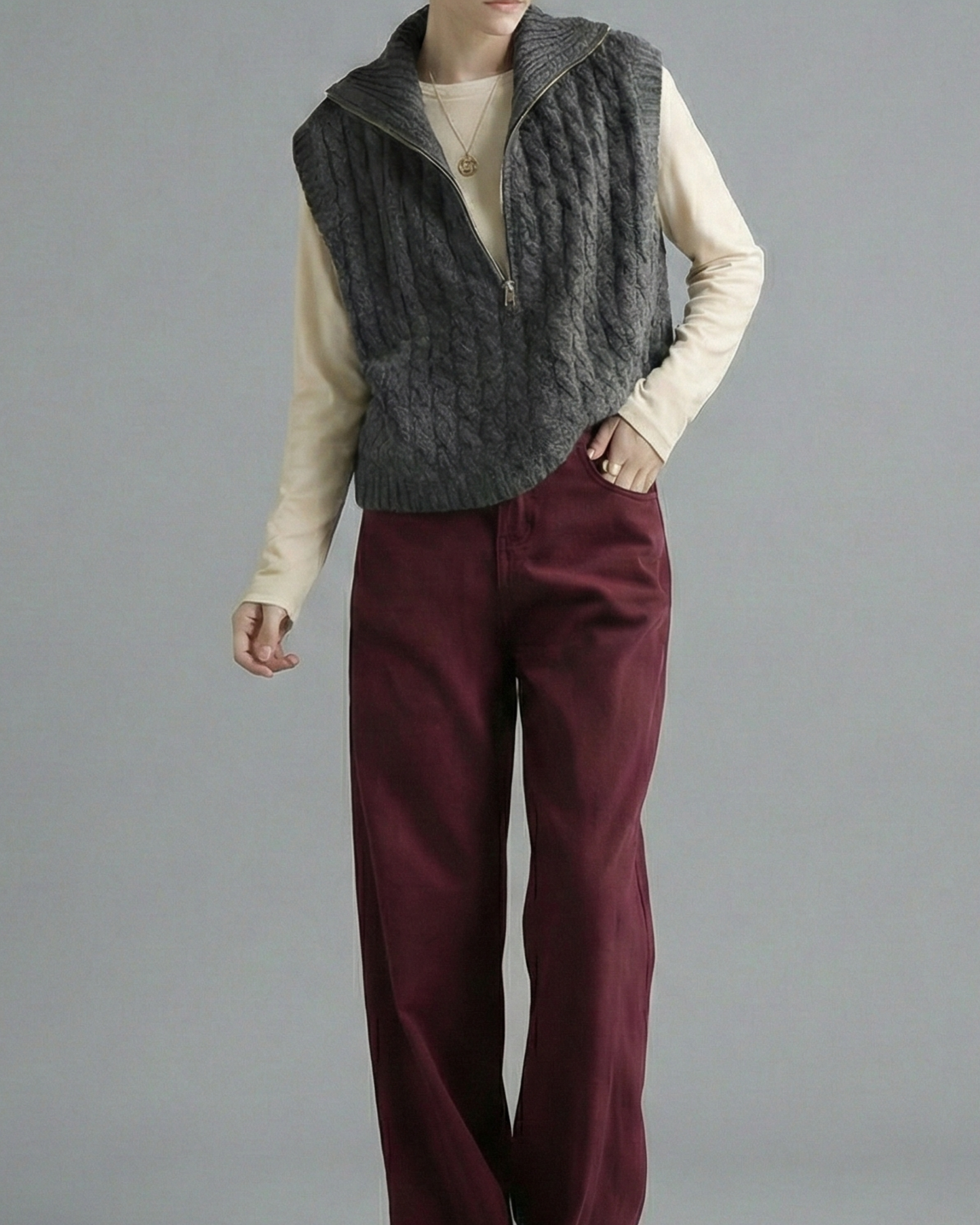 Zip-Neck Wool Vest - KN039