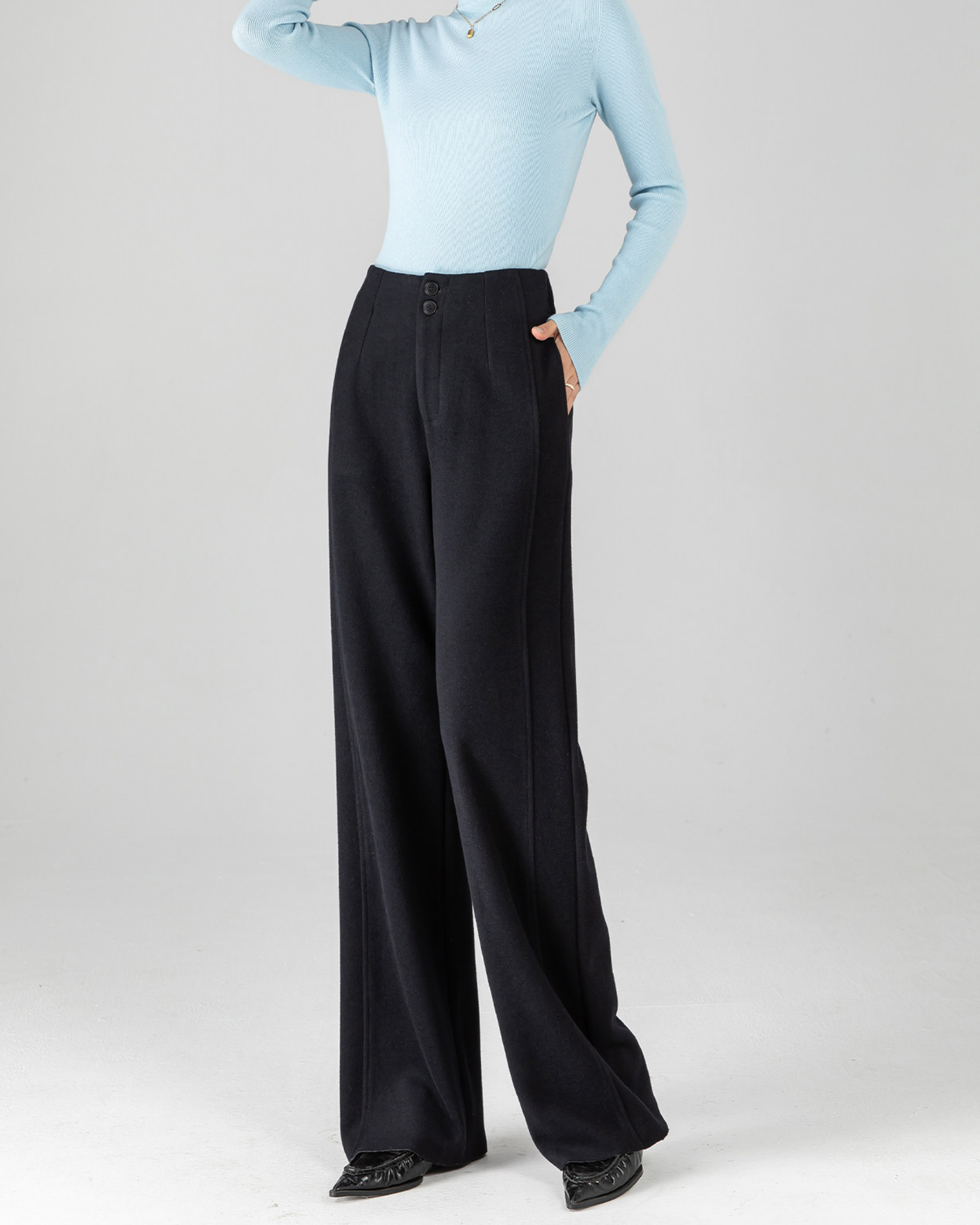 Wool-Blend Wide Slacks - BT044