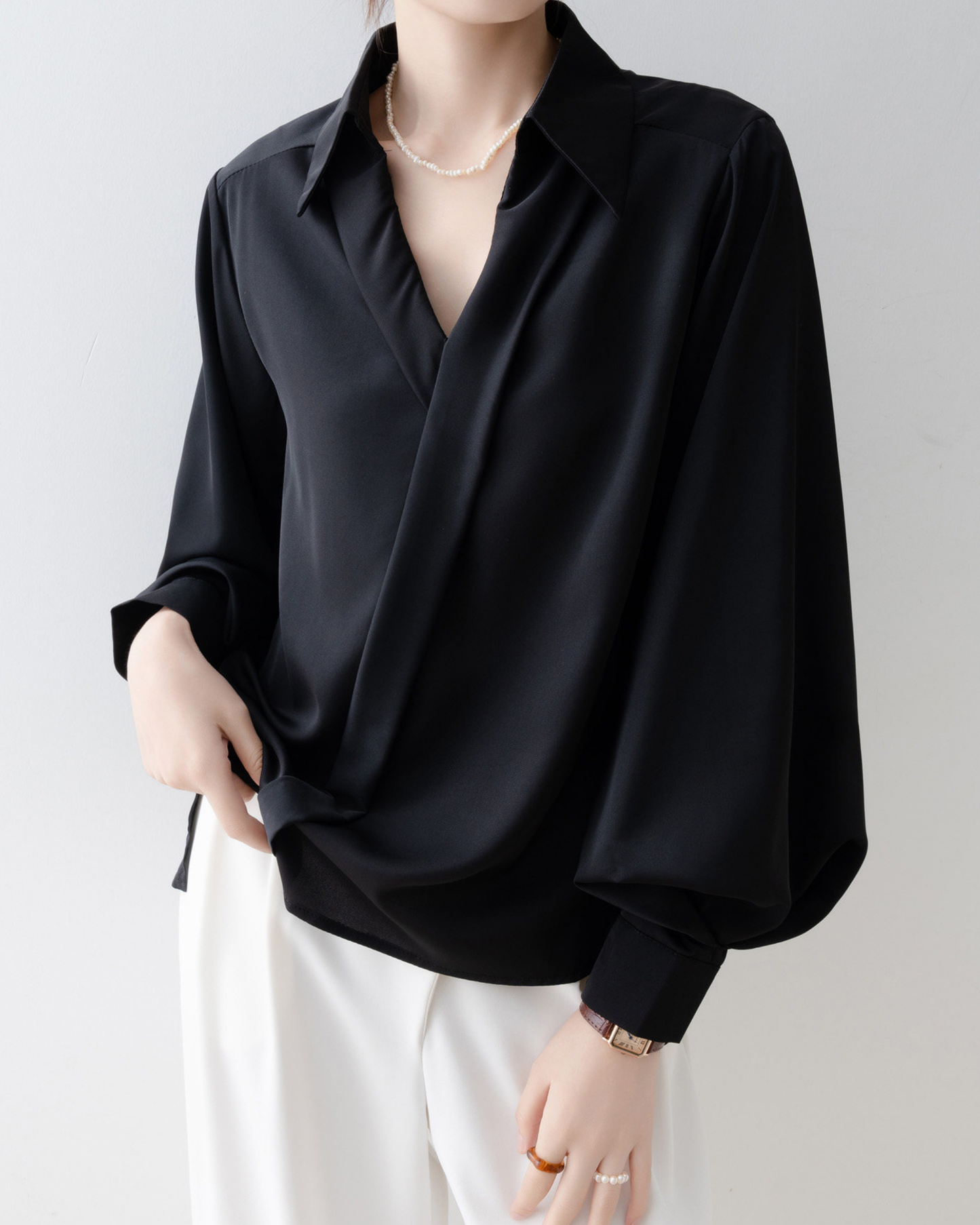 Satin V-Neck Blouse - SH031