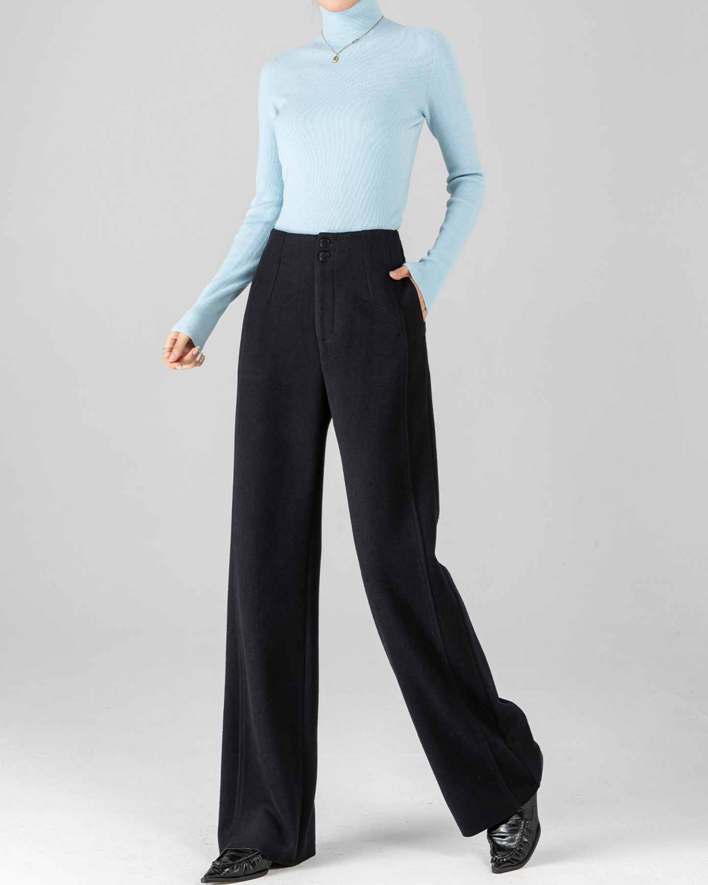 Wool-Blend Wide Slacks - BT044
