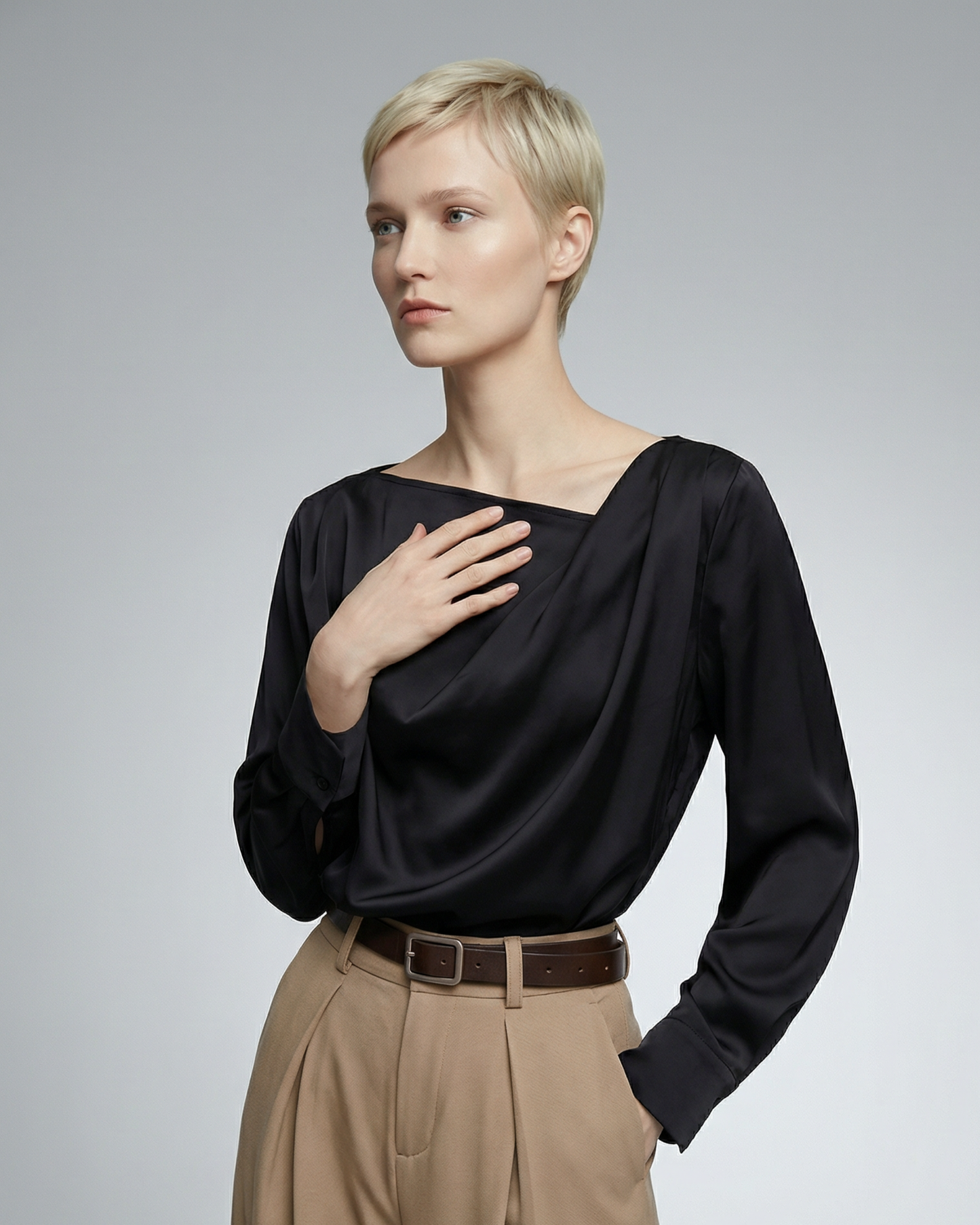 Asymmetrical Satin Blouse - SH032