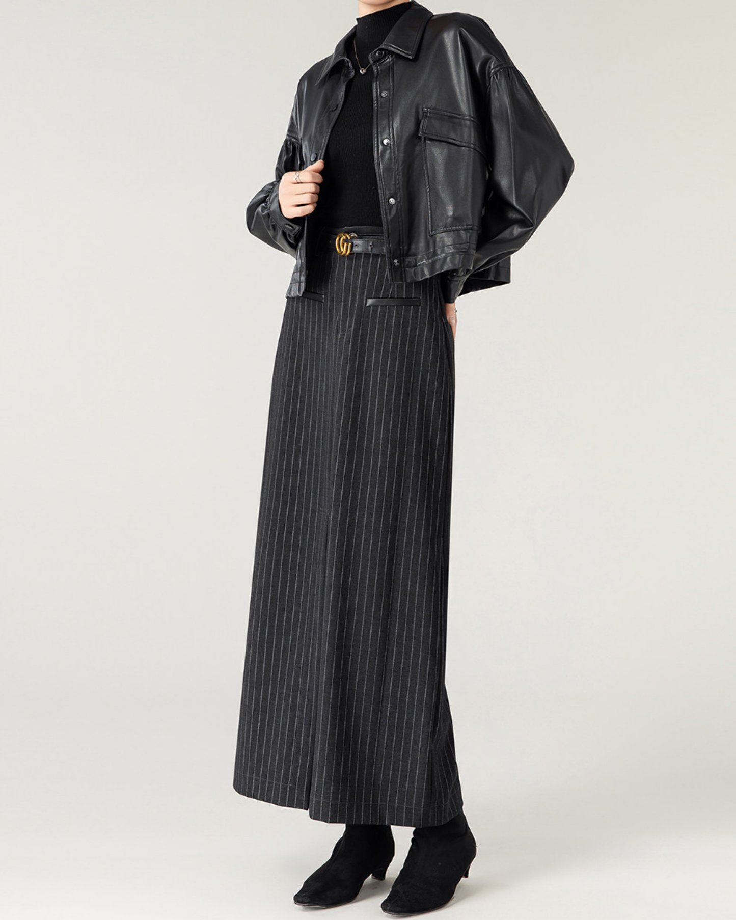 Pinstripe Front-Slit Skirt - BT051