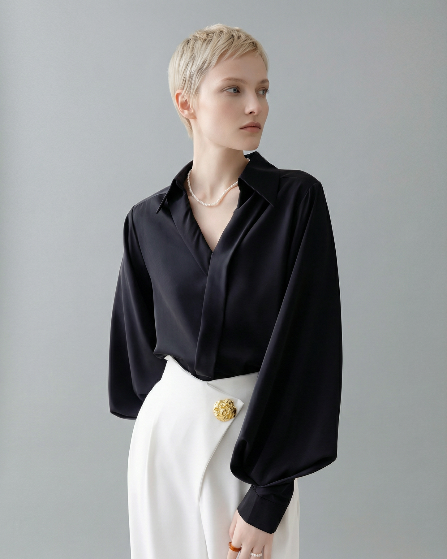 Satin V-Neck Blouse - SH031