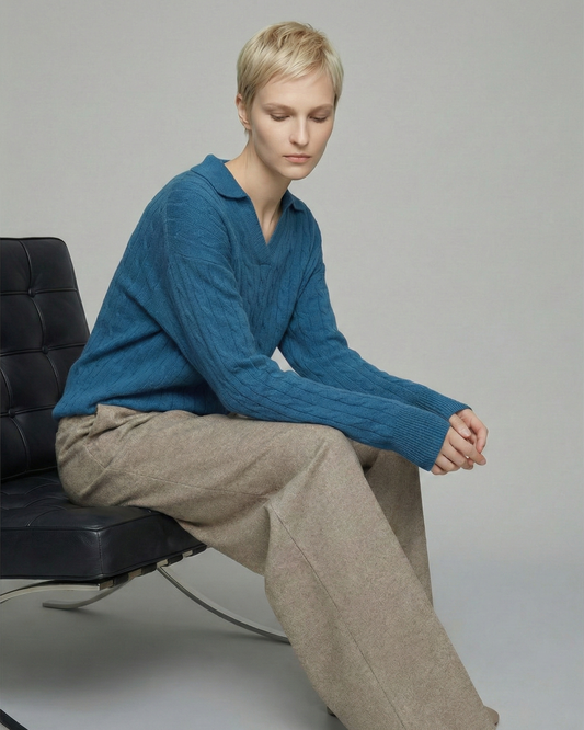 Teal Blue Wool Sweater - KN030