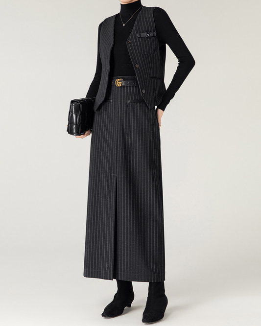 Pinstripe Front-Slit Skirt - BT051