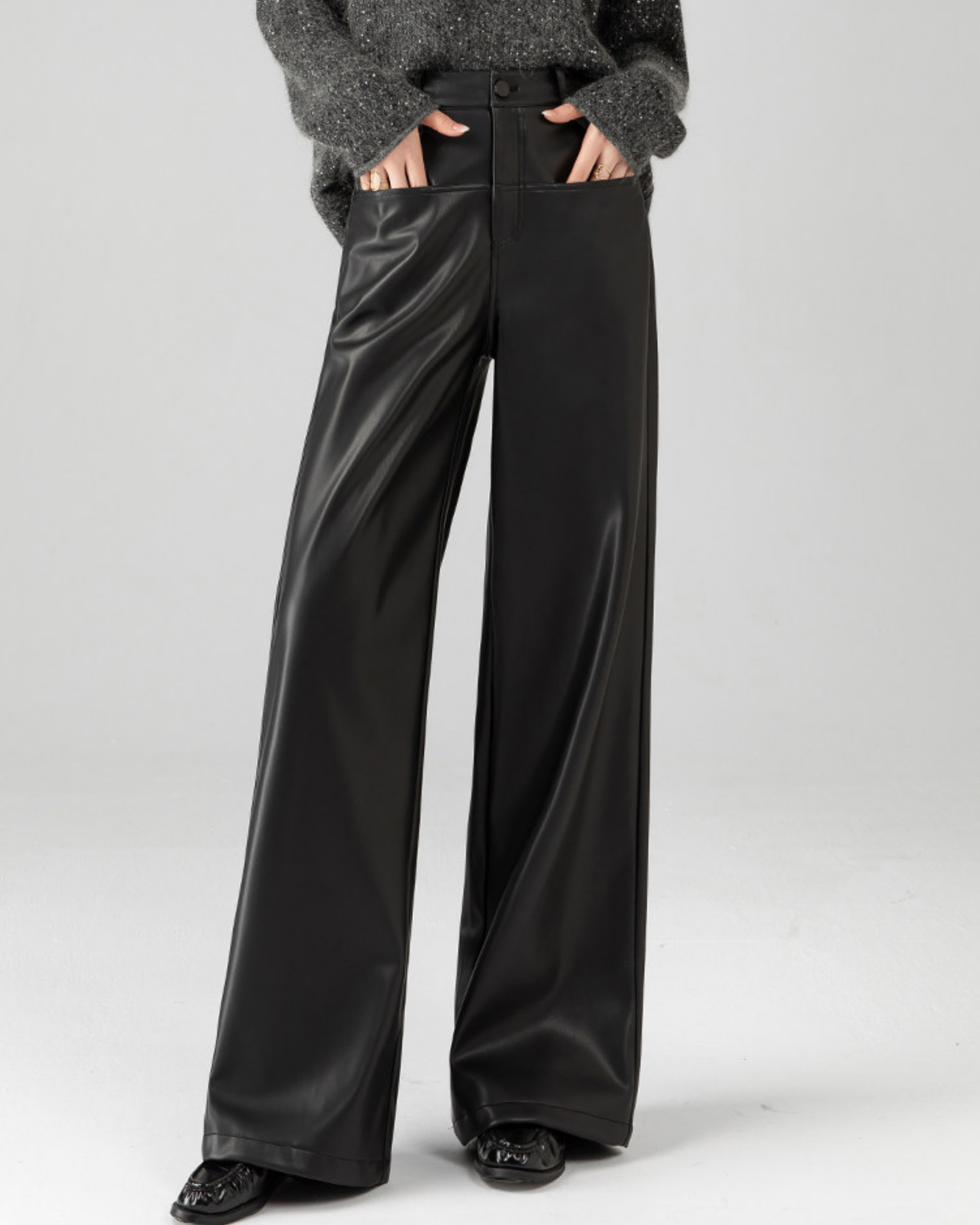 Faux Leather Wide Pants - BT032