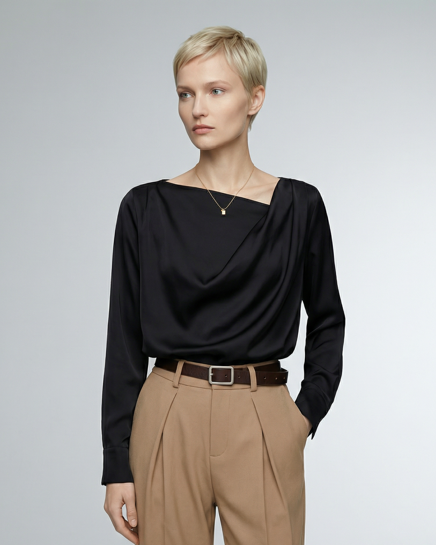 Asymmetrical Satin Blouse - SH032