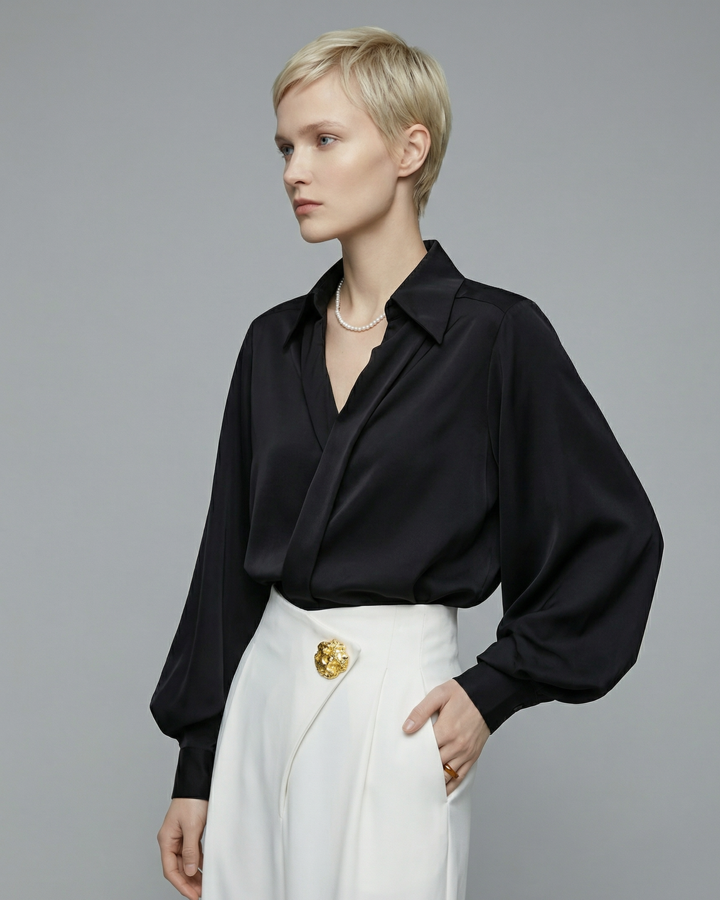 Satin V-Neck Blouse - SH031