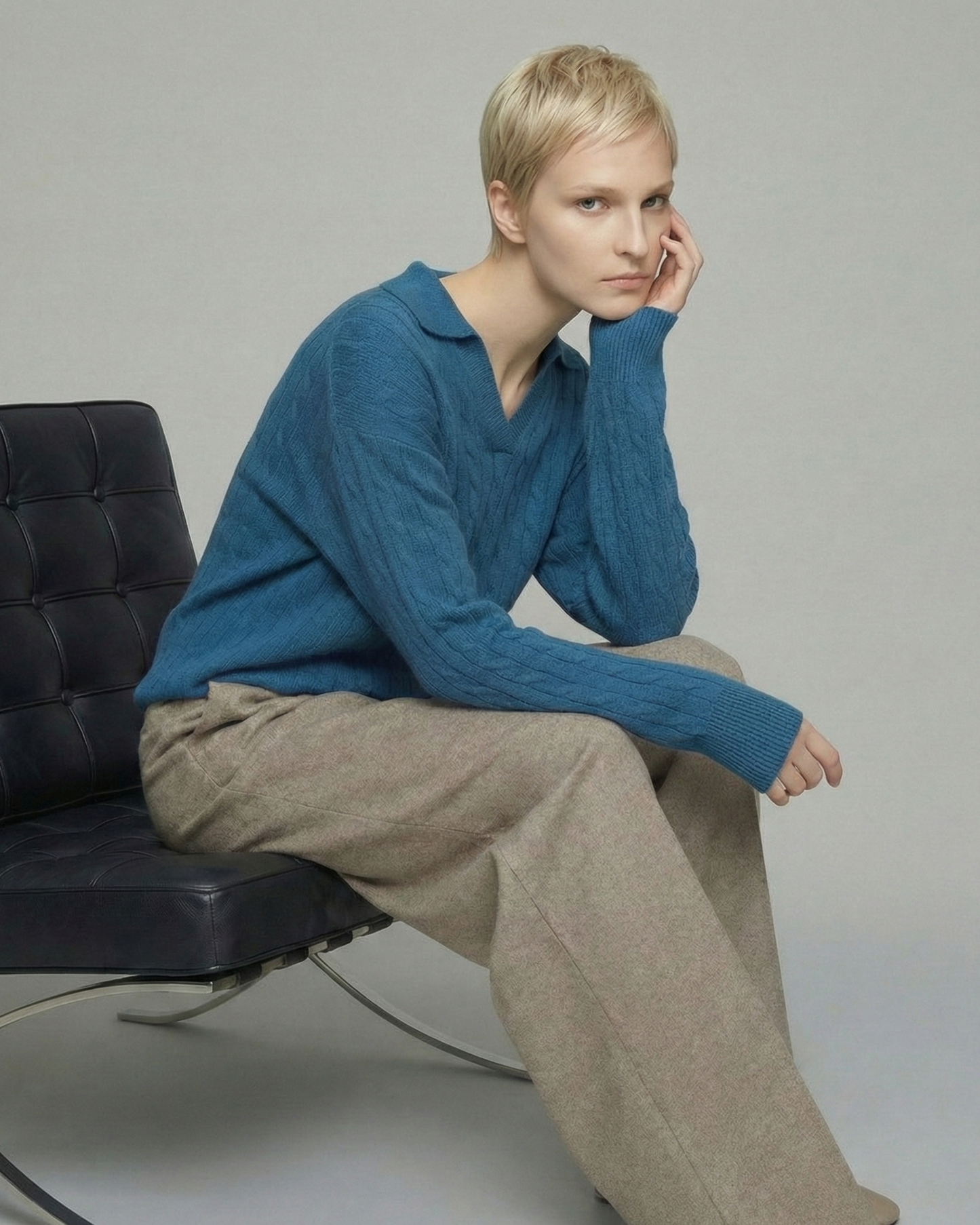 Teal Blue Wool Sweater - KN030