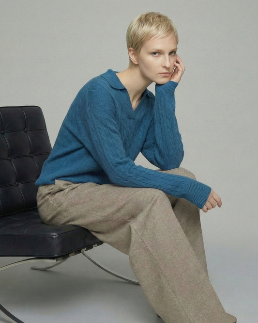 Teal Blue Wool Sweater - KN030