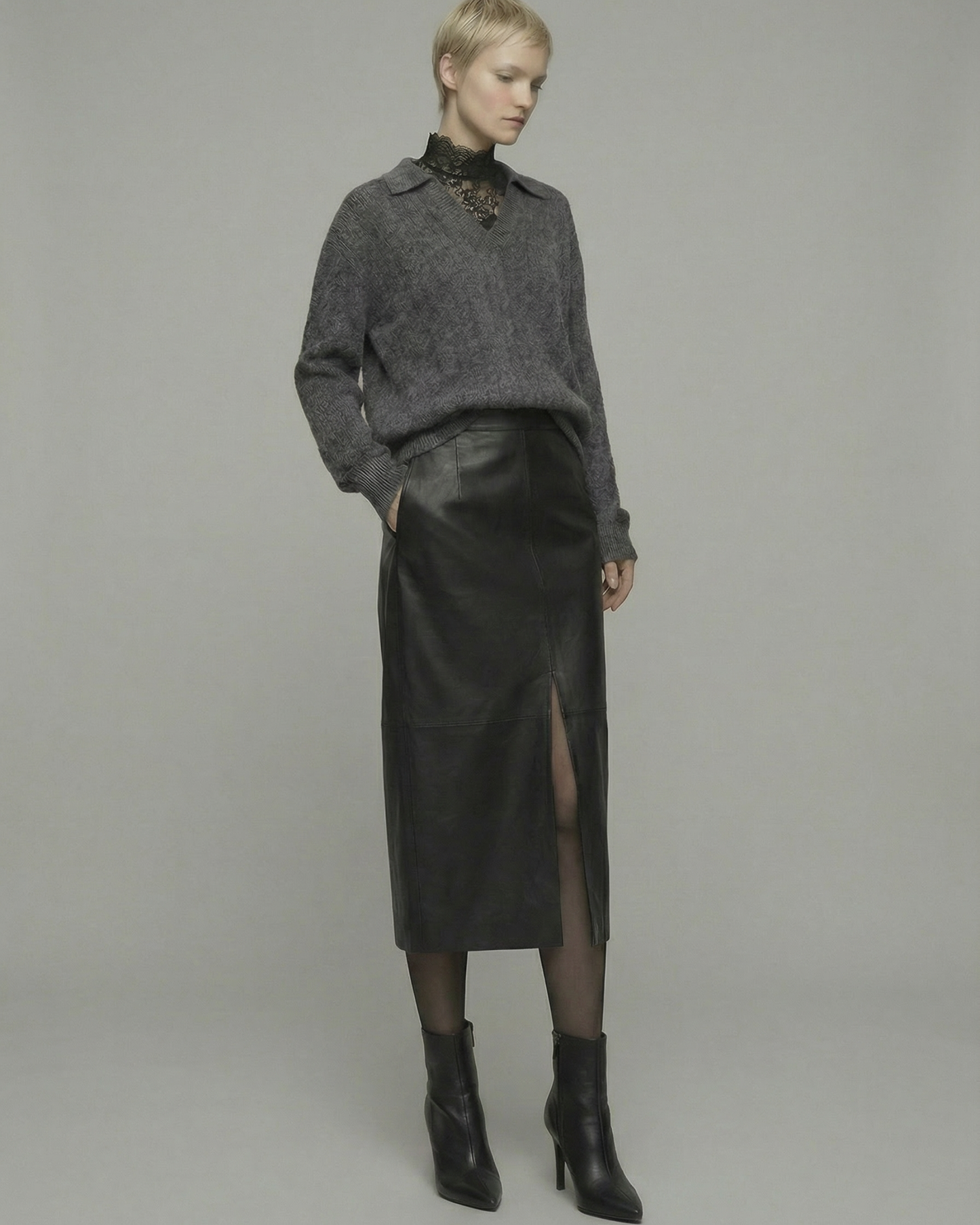 Ash Gray Wool Sweater - KN031