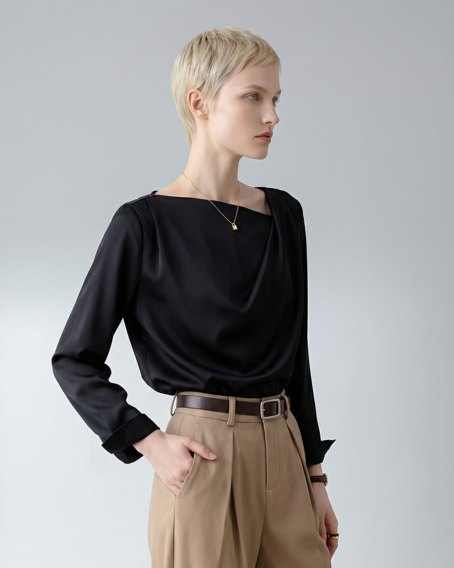 Asymmetrical Satin Blouse - SH032