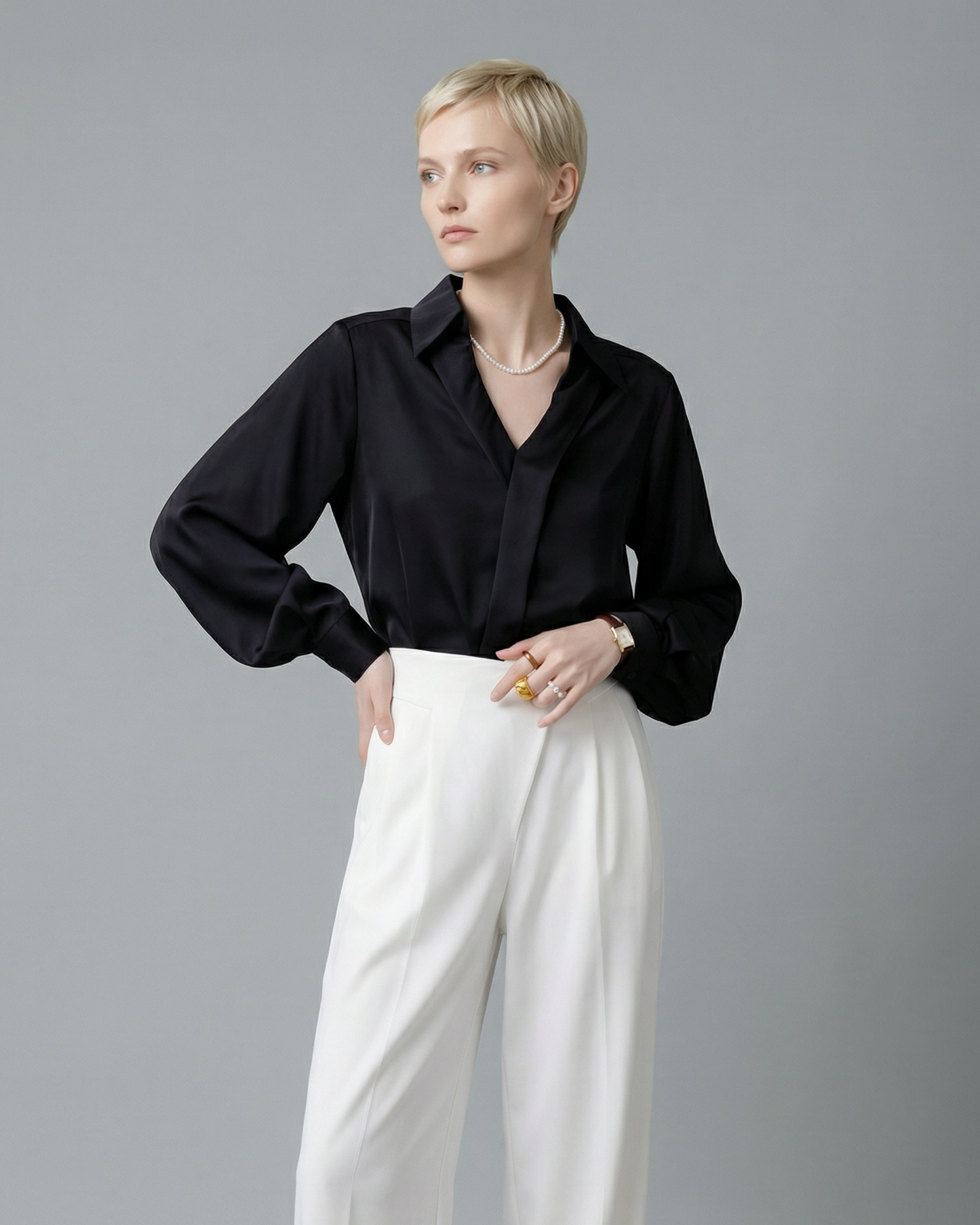 Satin V-Neck Blouse - SH031