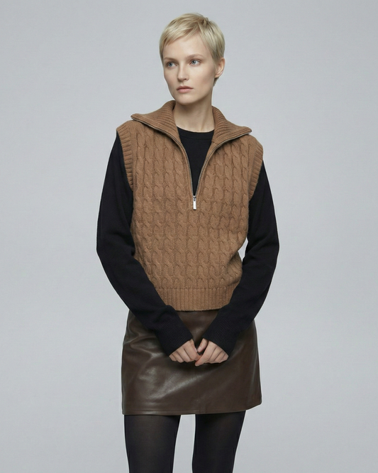 Zip-Neck Wool Vest - KN039