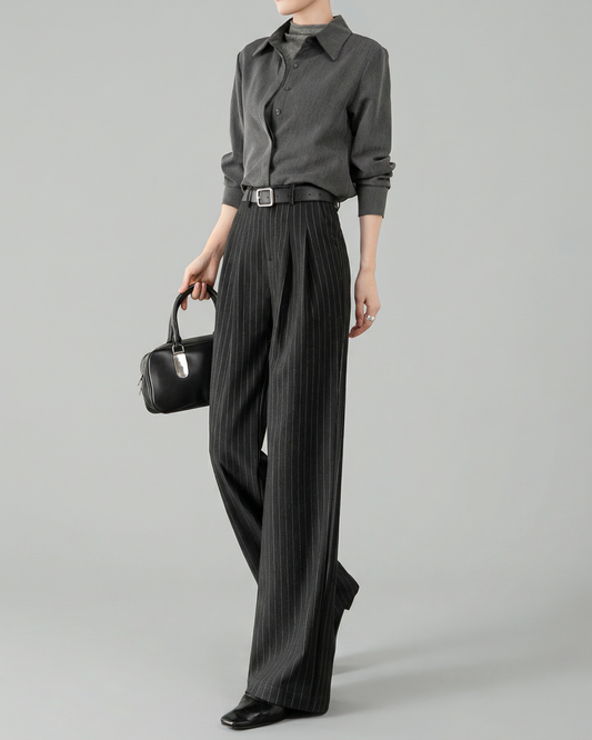 High-Waist Pinstripe Slacks - BT049