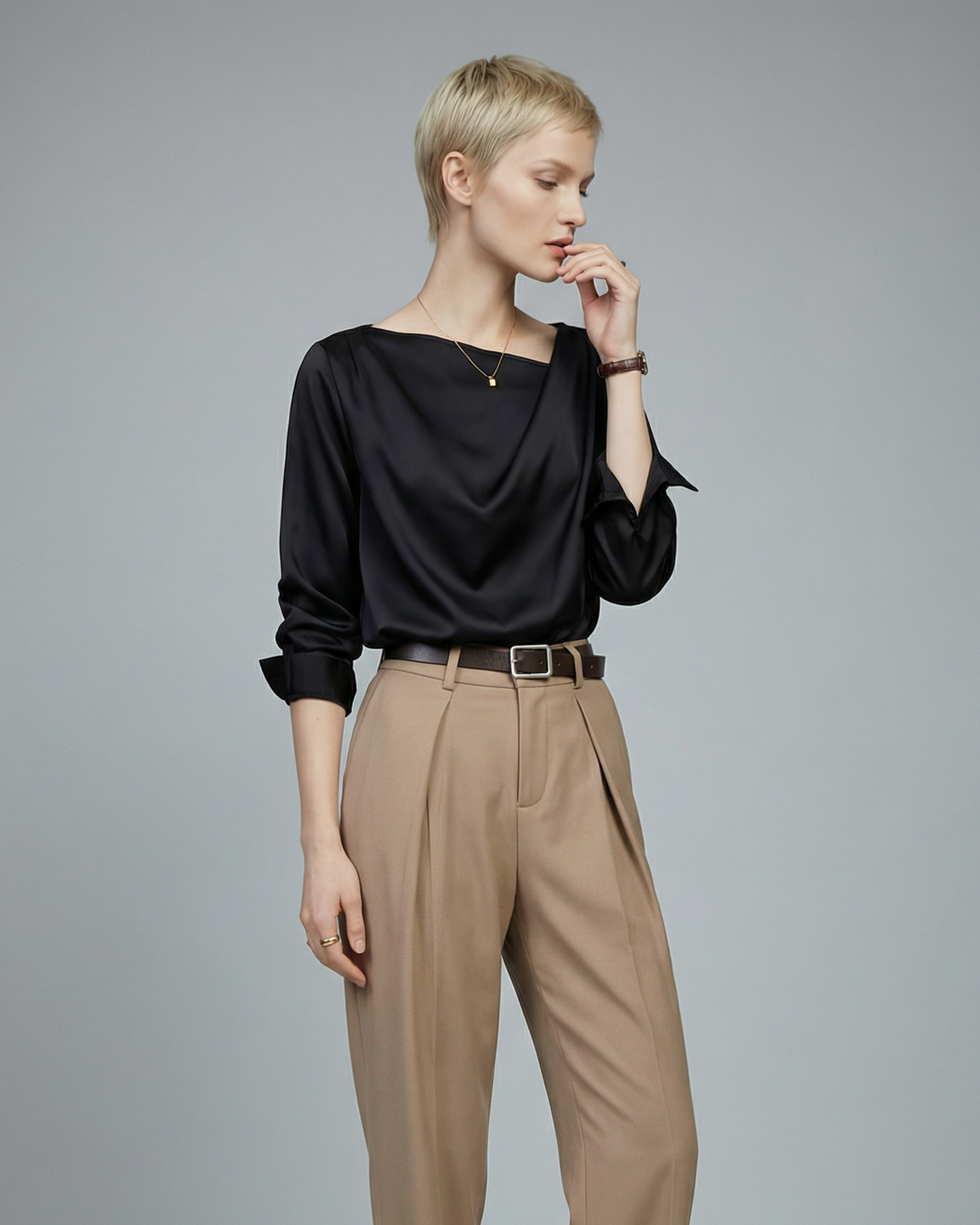 Asymmetrical Satin Blouse - SH032