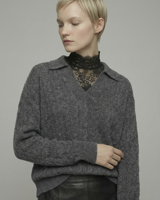 Ash Gray Wool Sweater - KN031