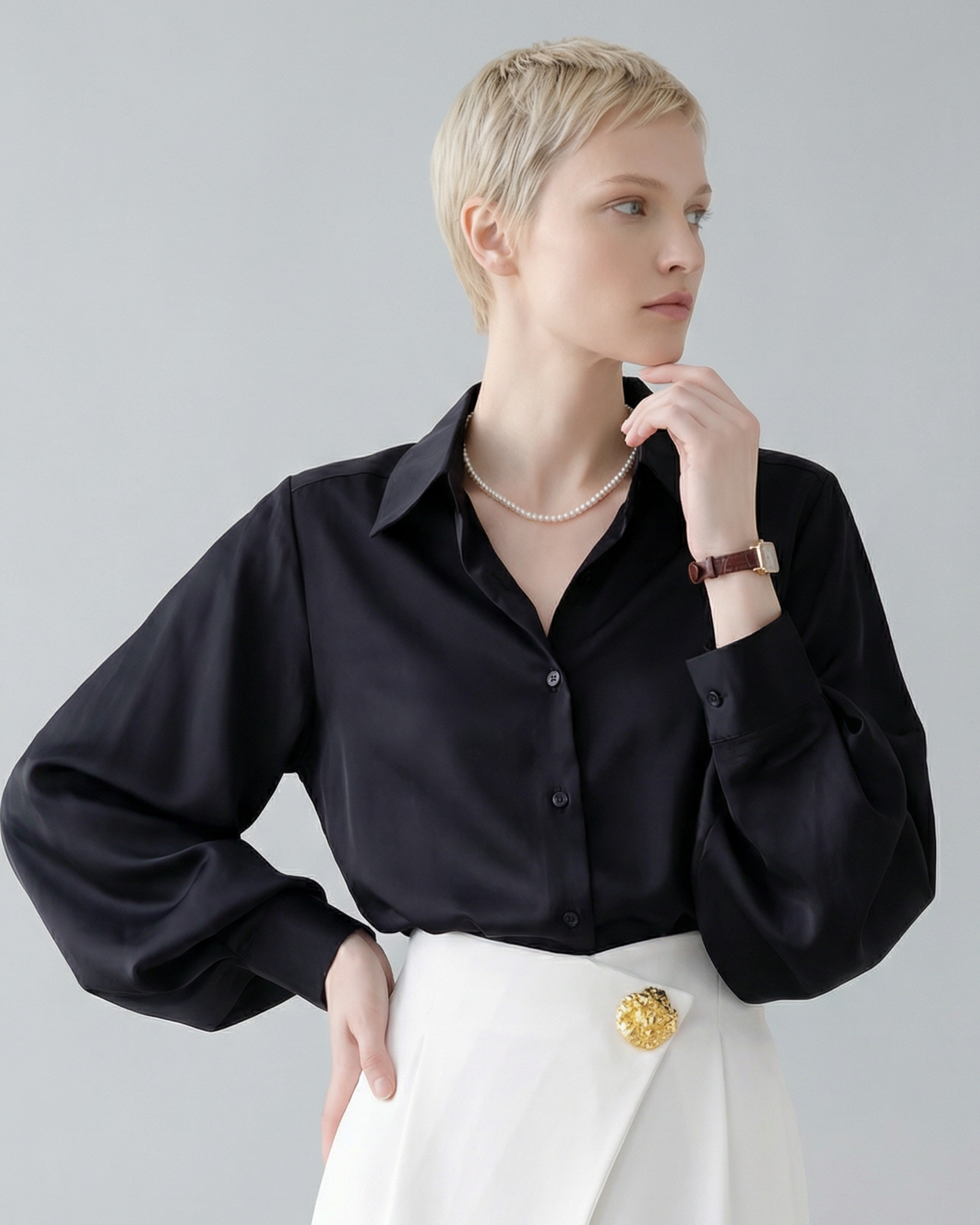 Satin V-Neck Blouse - SH031