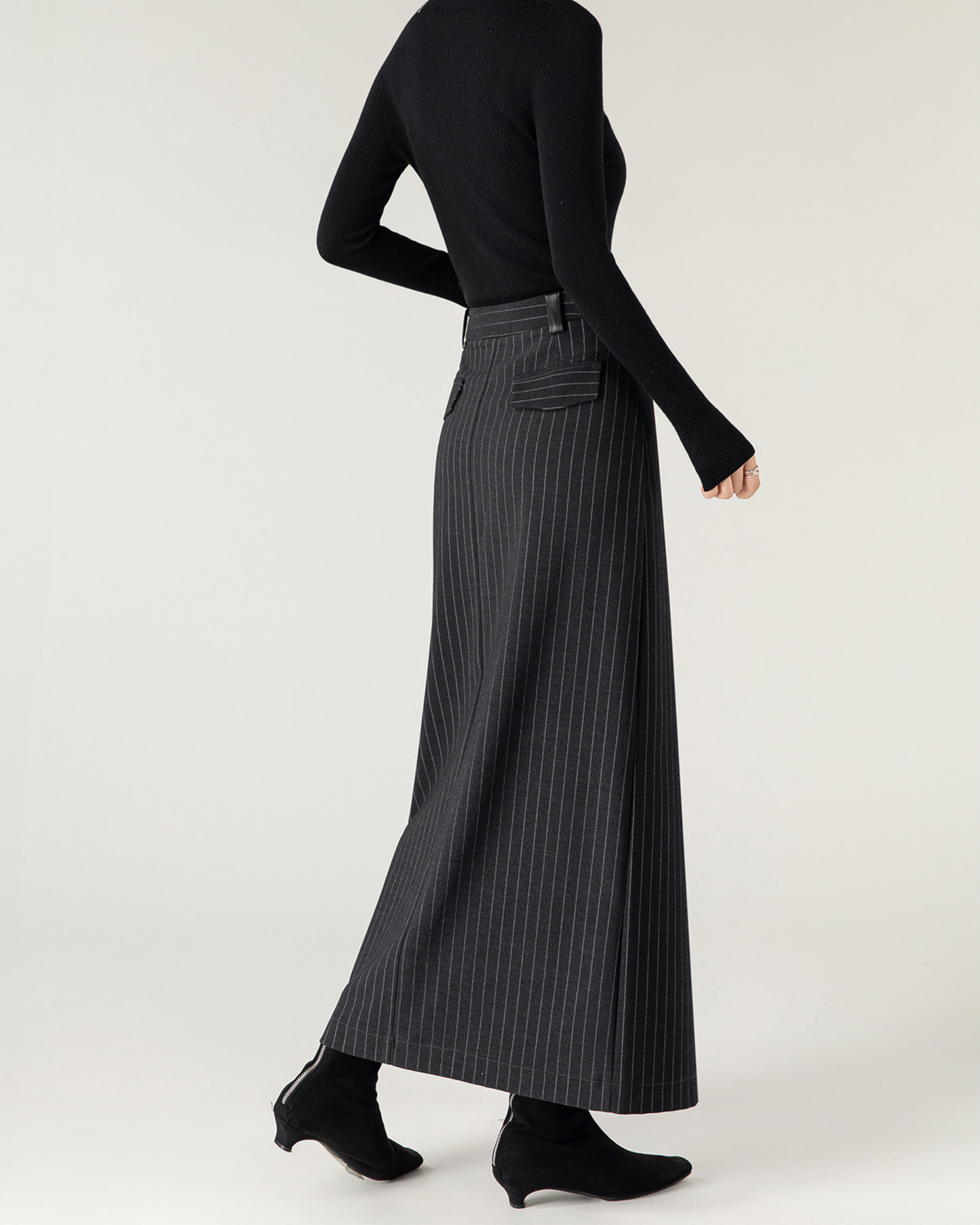 Pinstripe Front-Slit Skirt - BT051