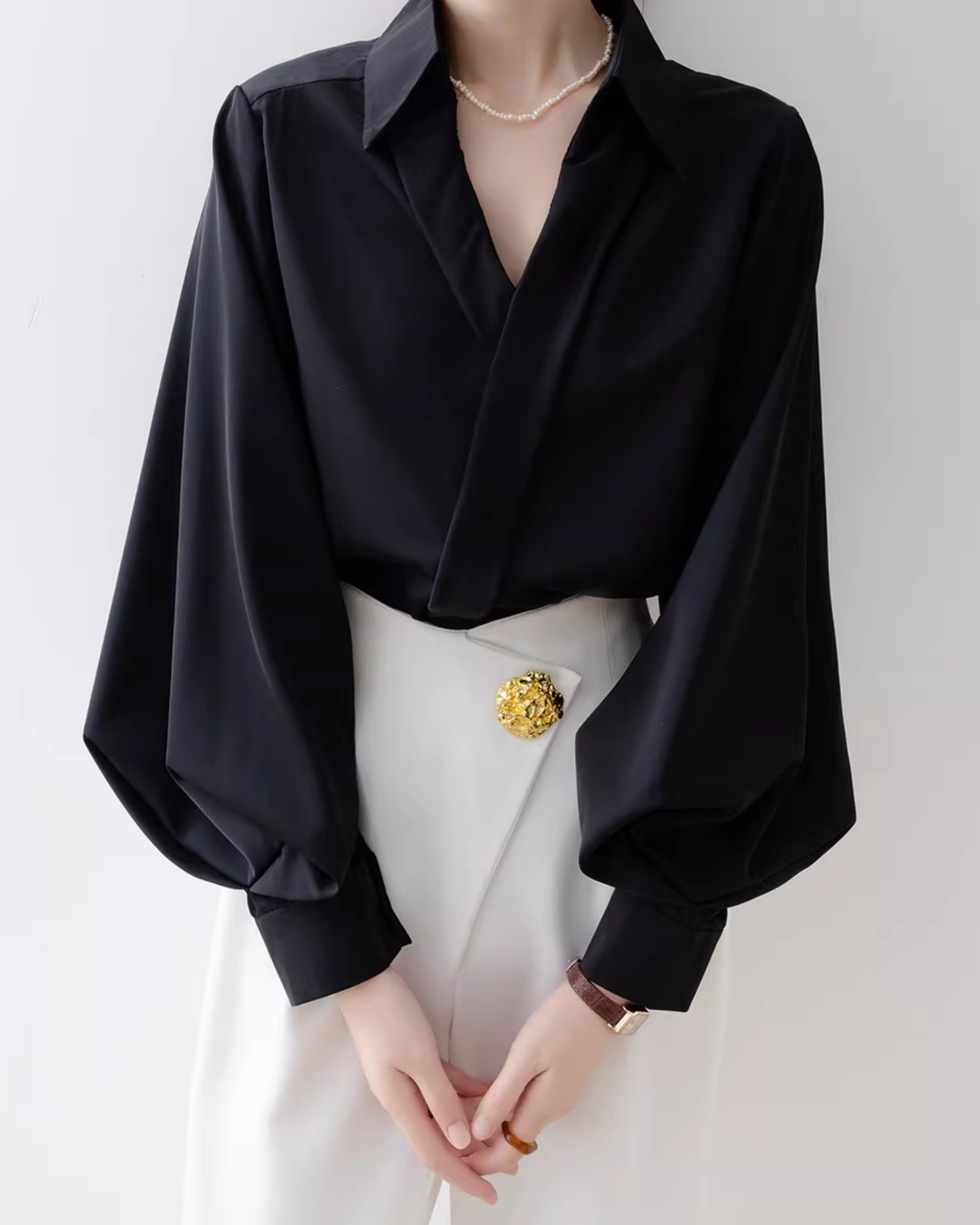 Satin V-Neck Blouse - SH031