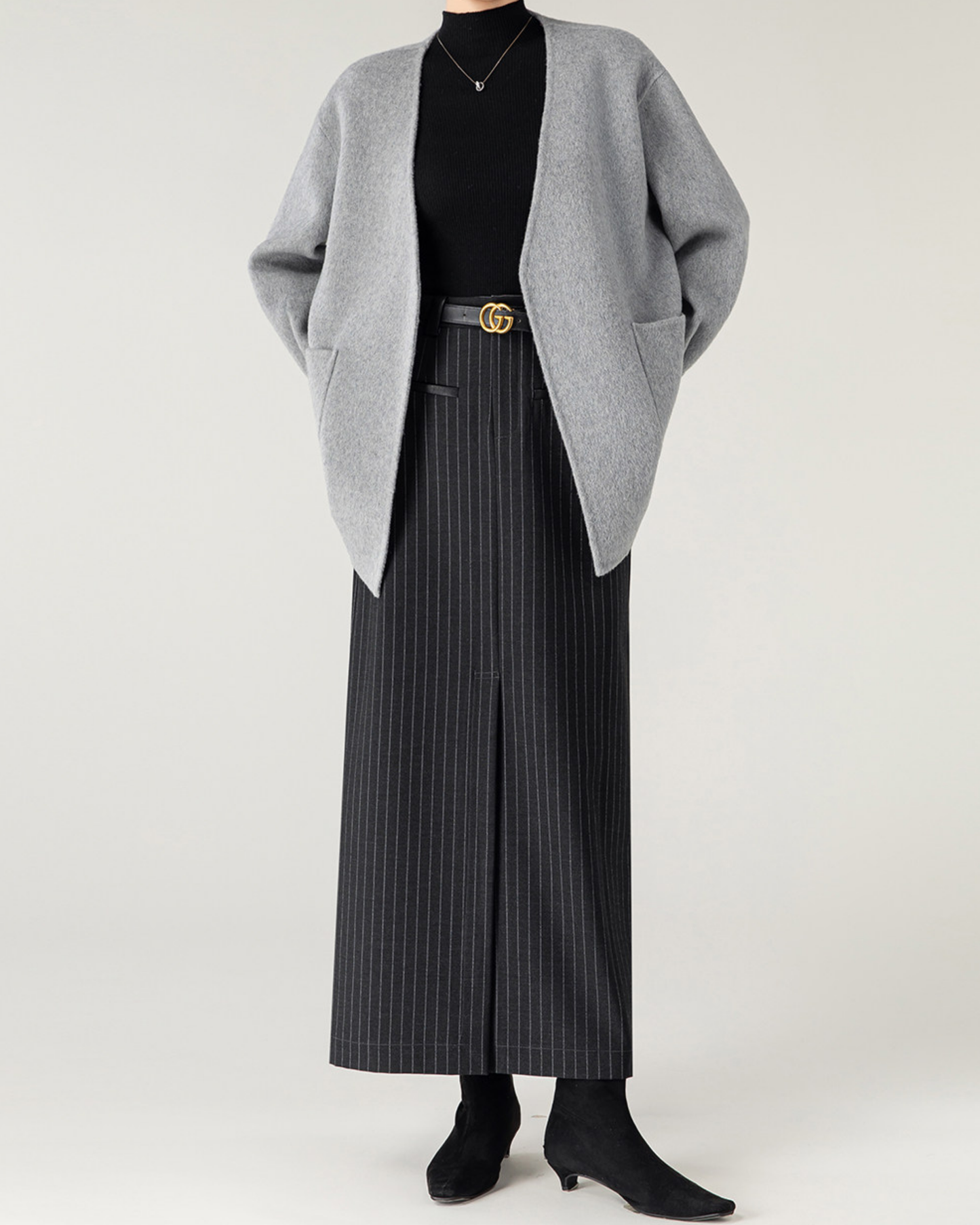 Pinstripe Front-Slit Skirt - BT051