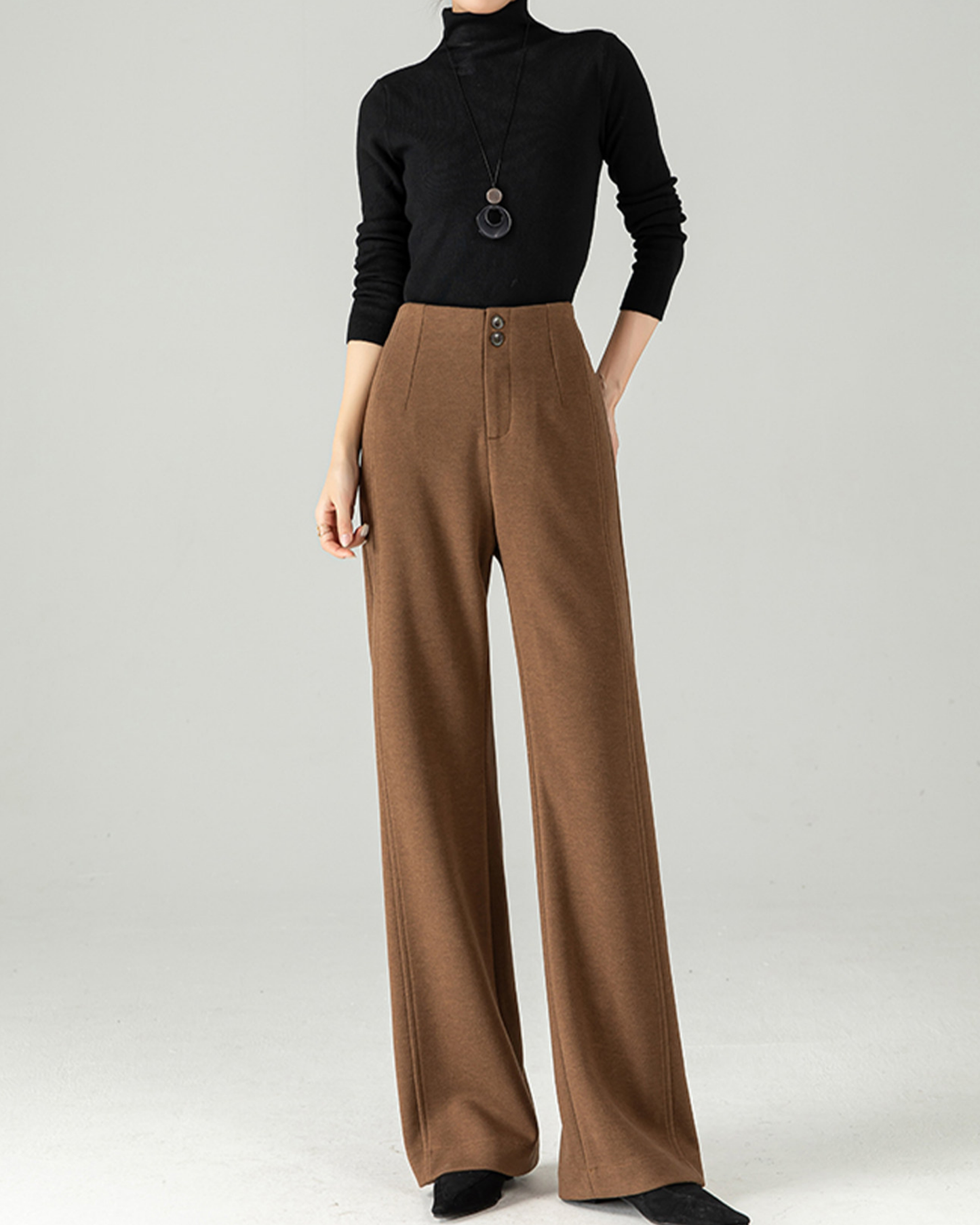 Wool-Blend Wide Slacks - BT044