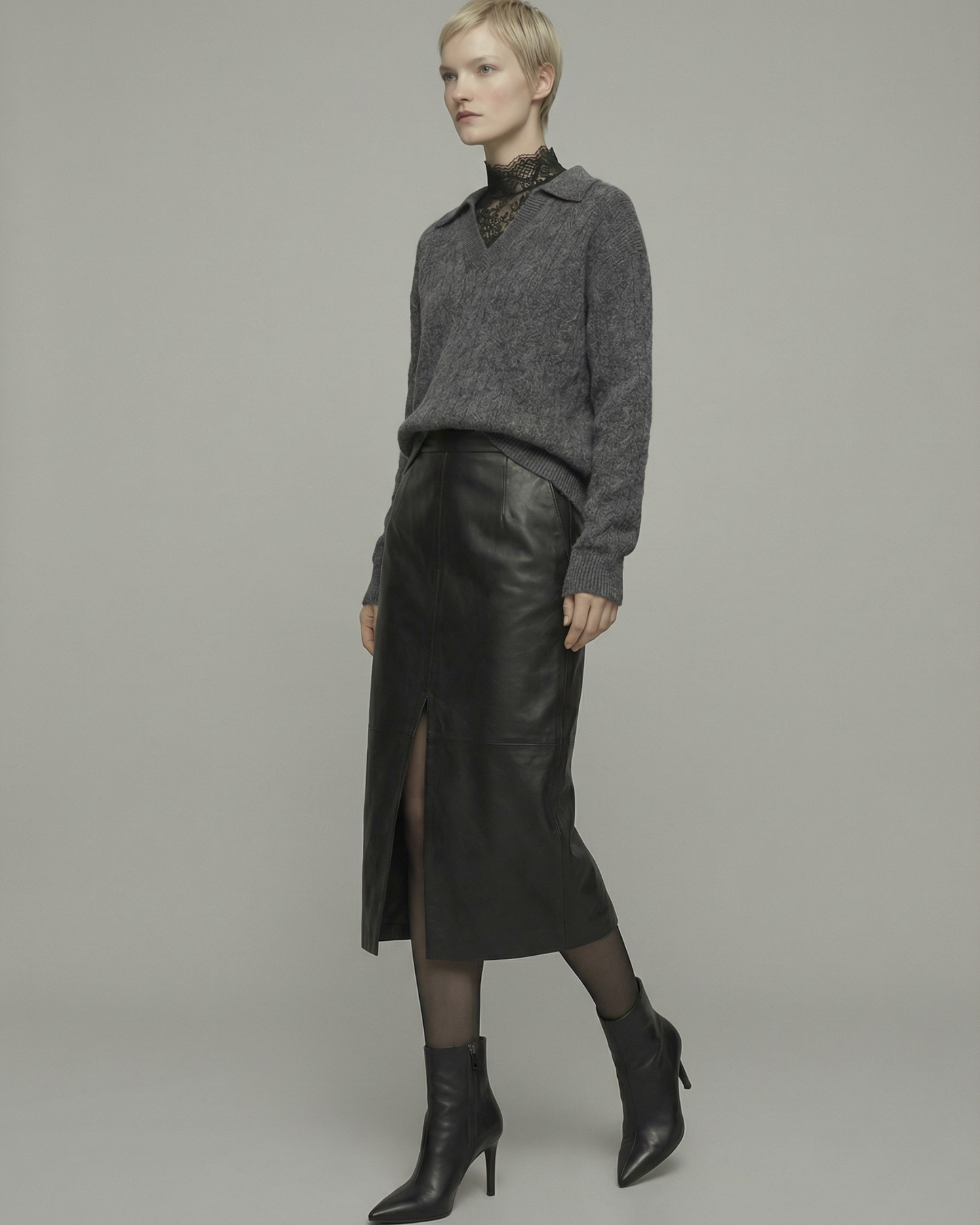 Ash Gray Wool Sweater - KN031