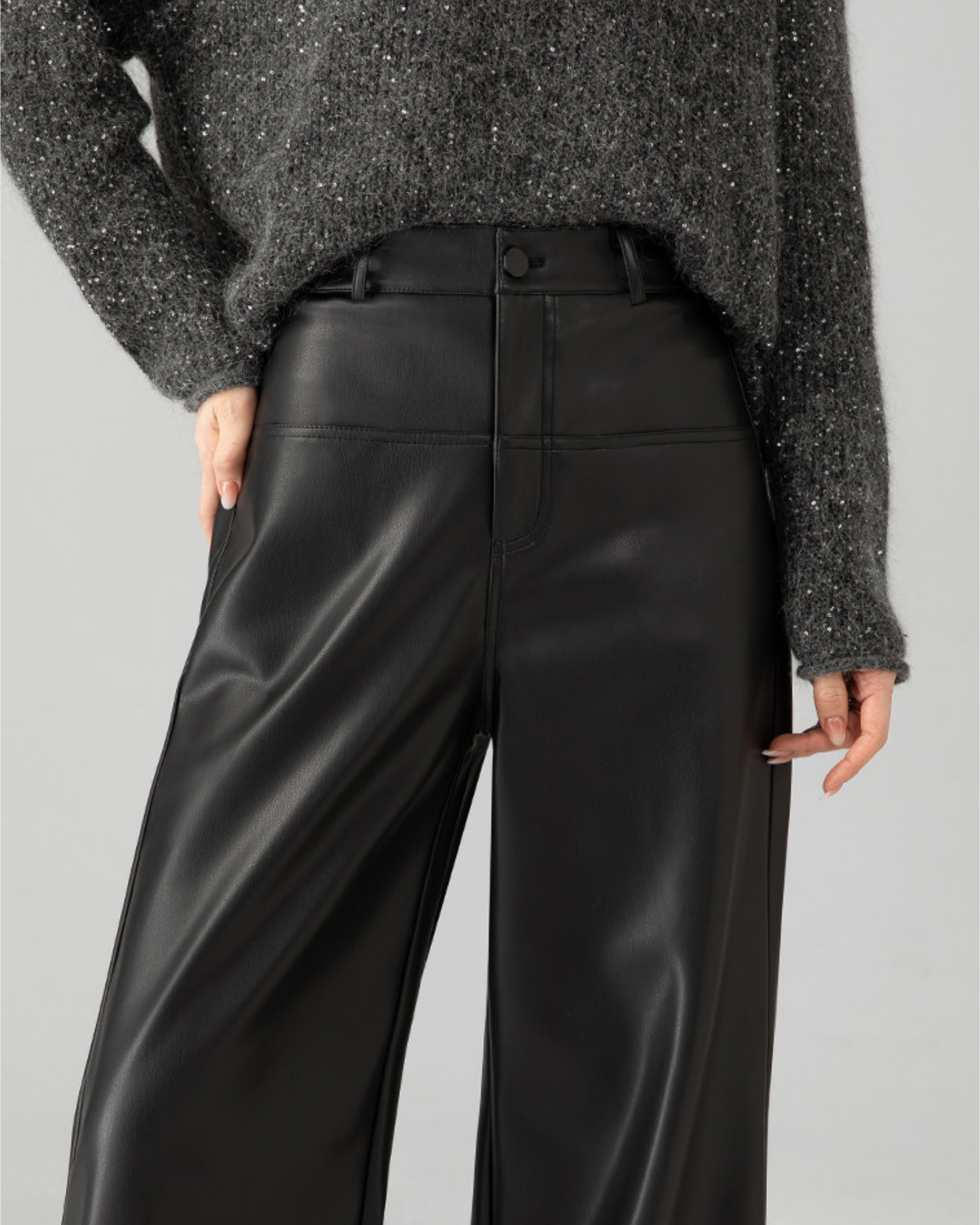 Faux Leather Wide Pants - BT032