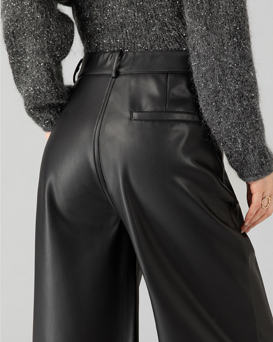 Faux Leather Wide Pants - BT032