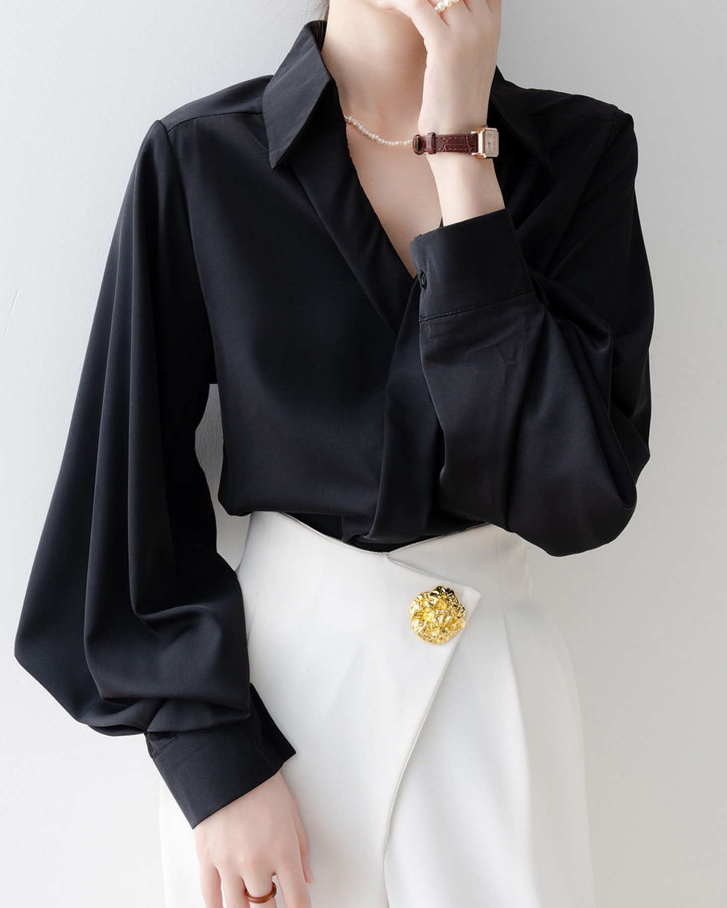 Satin V-Neck Blouse - SH031