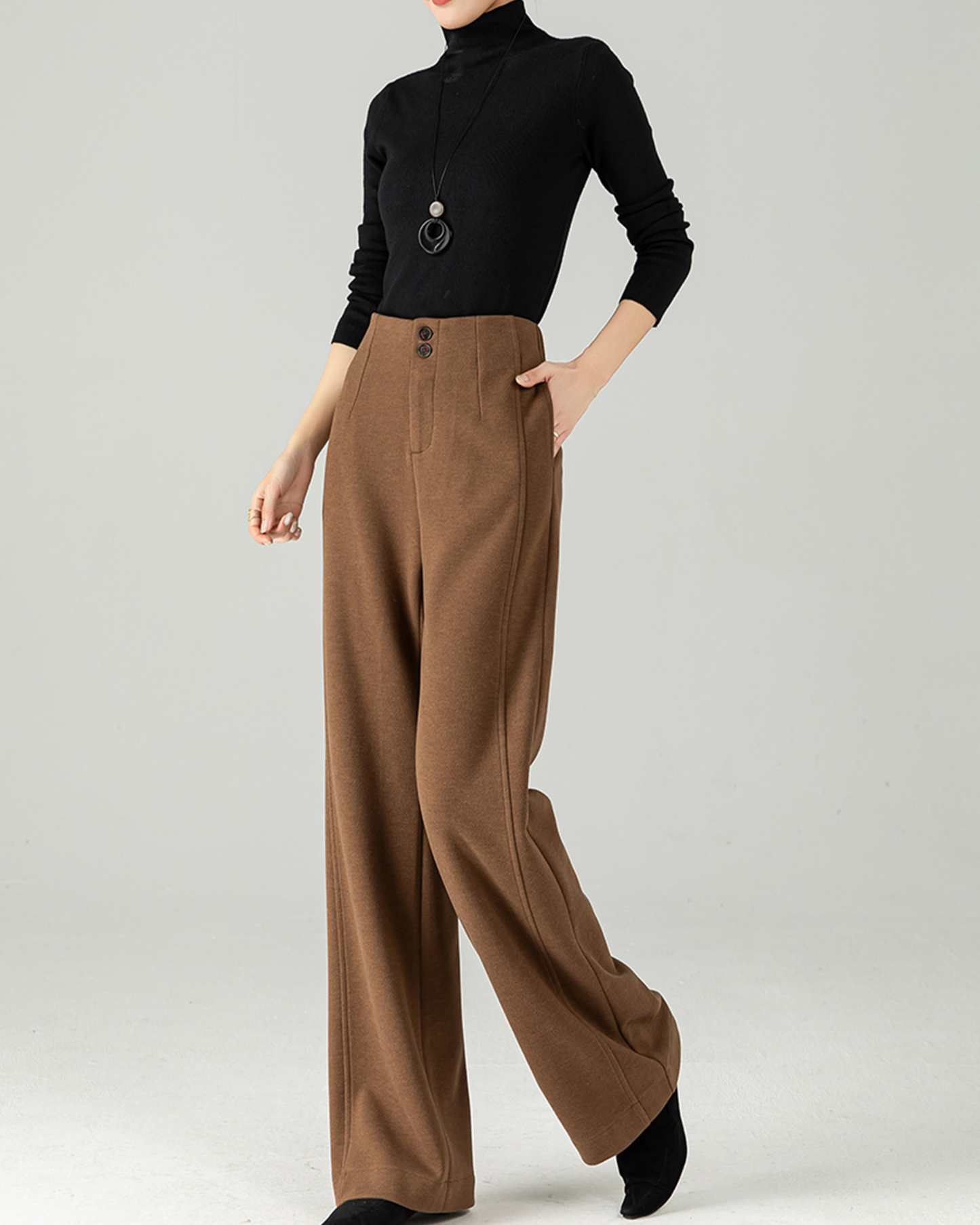 Wool-Blend Wide Slacks - BT044