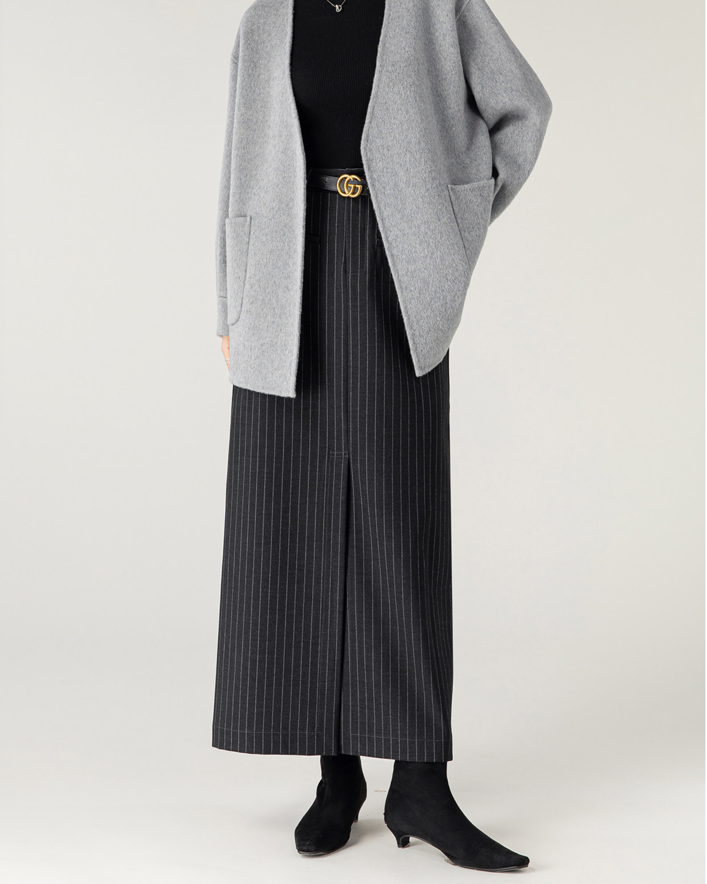 Pinstripe Front-Slit Skirt - BT051