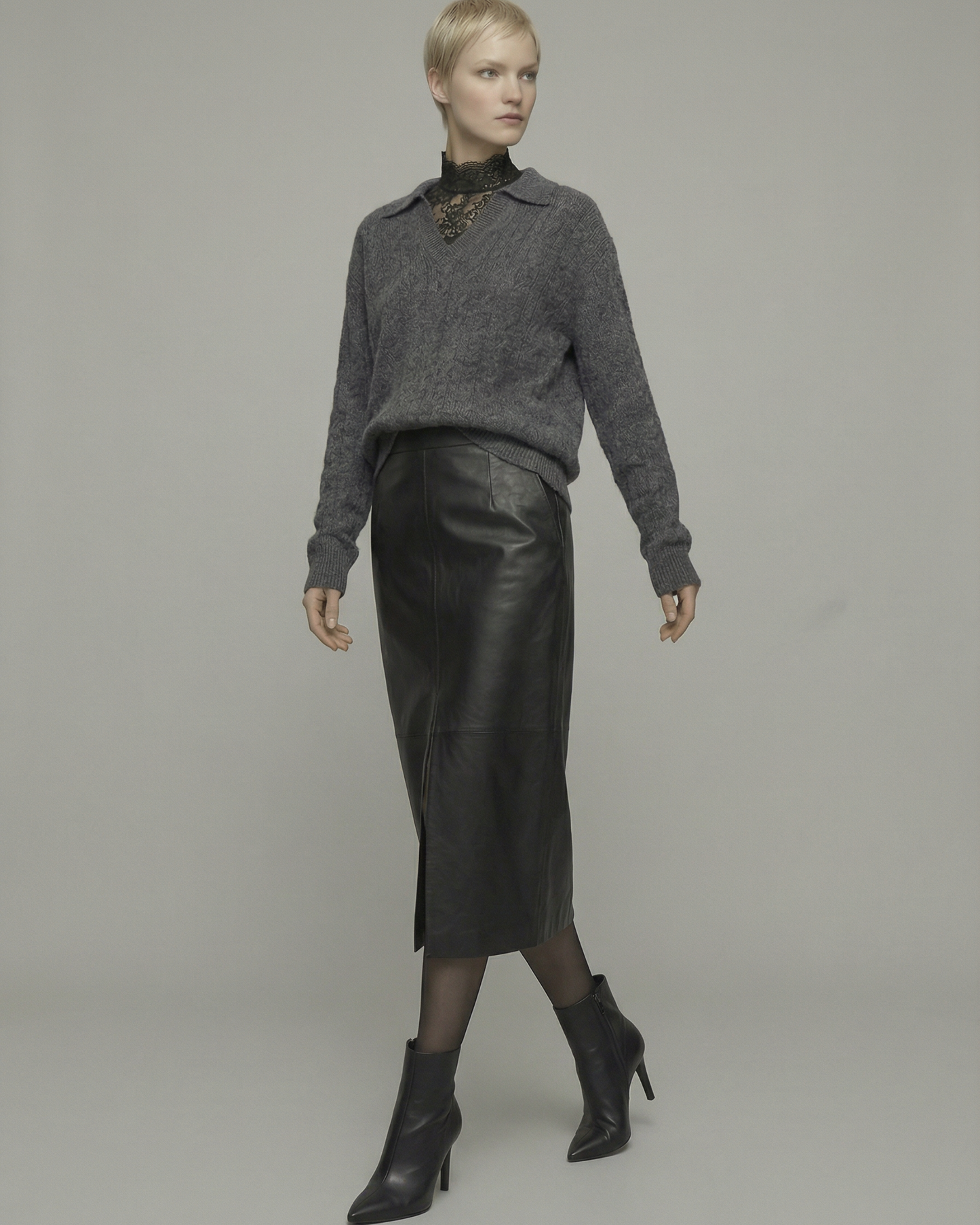 Ash Gray Wool Sweater - KN031