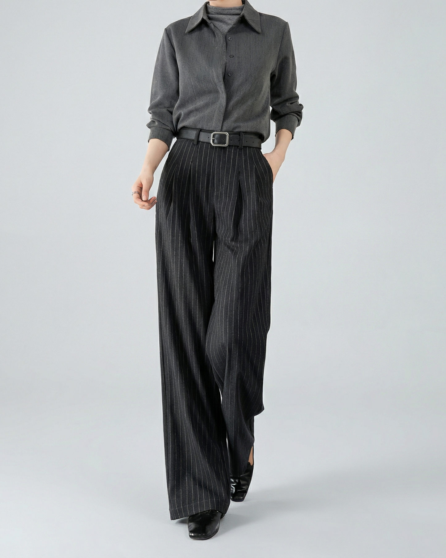 High-Waist Pinstripe Slacks - BT049