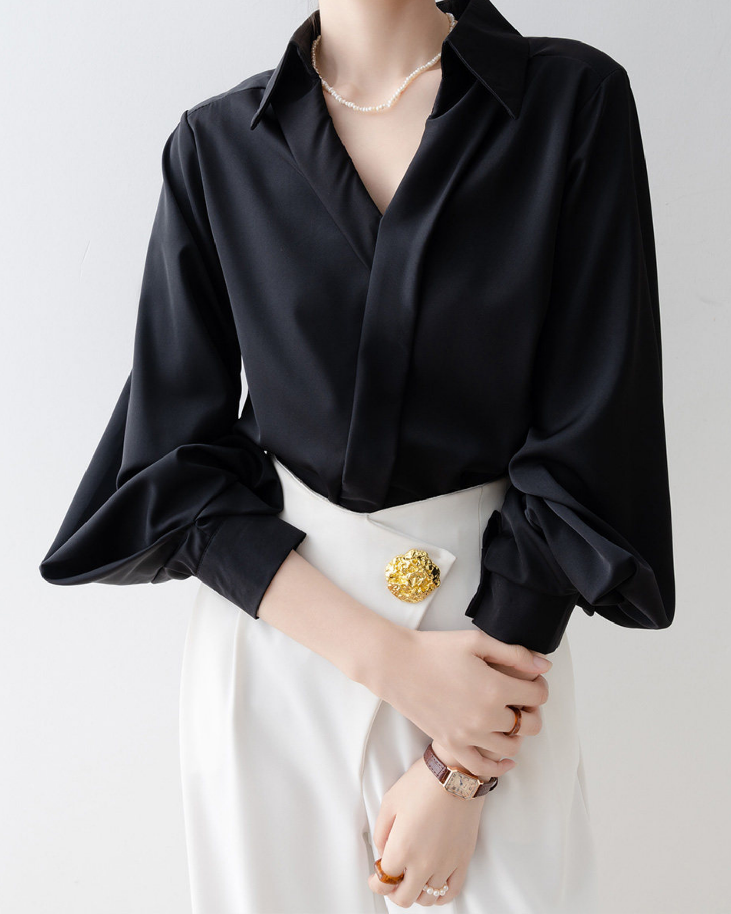 Satin V-Neck Blouse - SH031