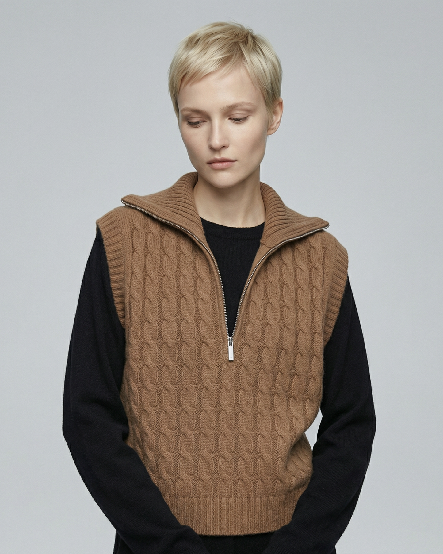 Zip-Neck Wool Vest - KN039