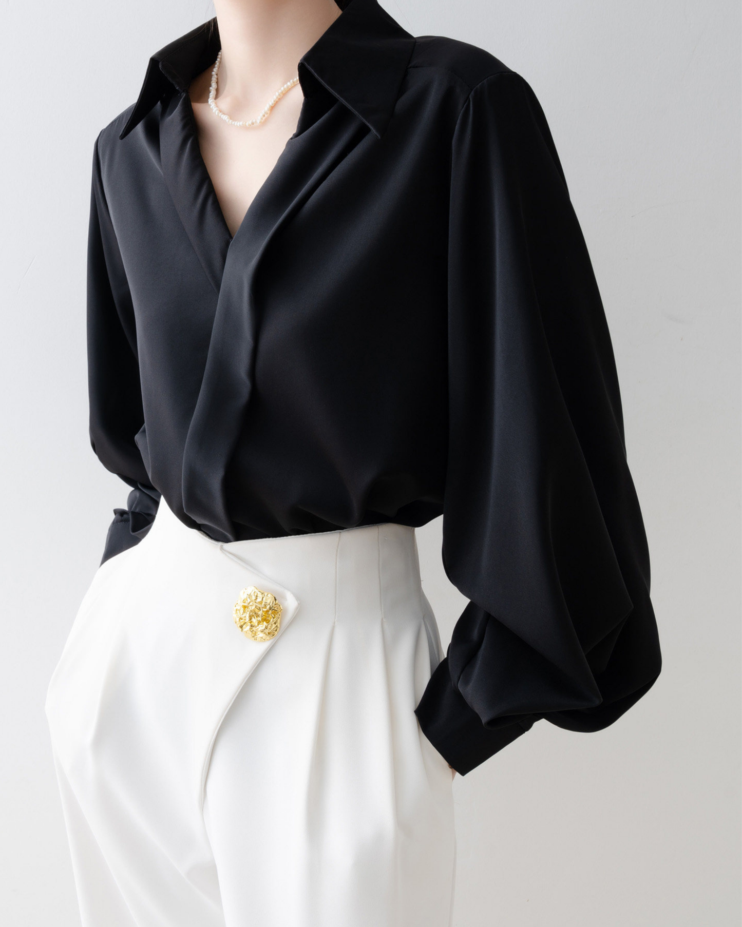 Satin V-Neck Blouse - SH031