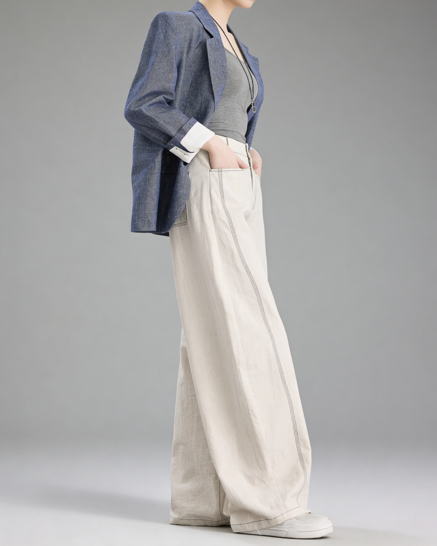 Linen Blend Wide Pants - BT101