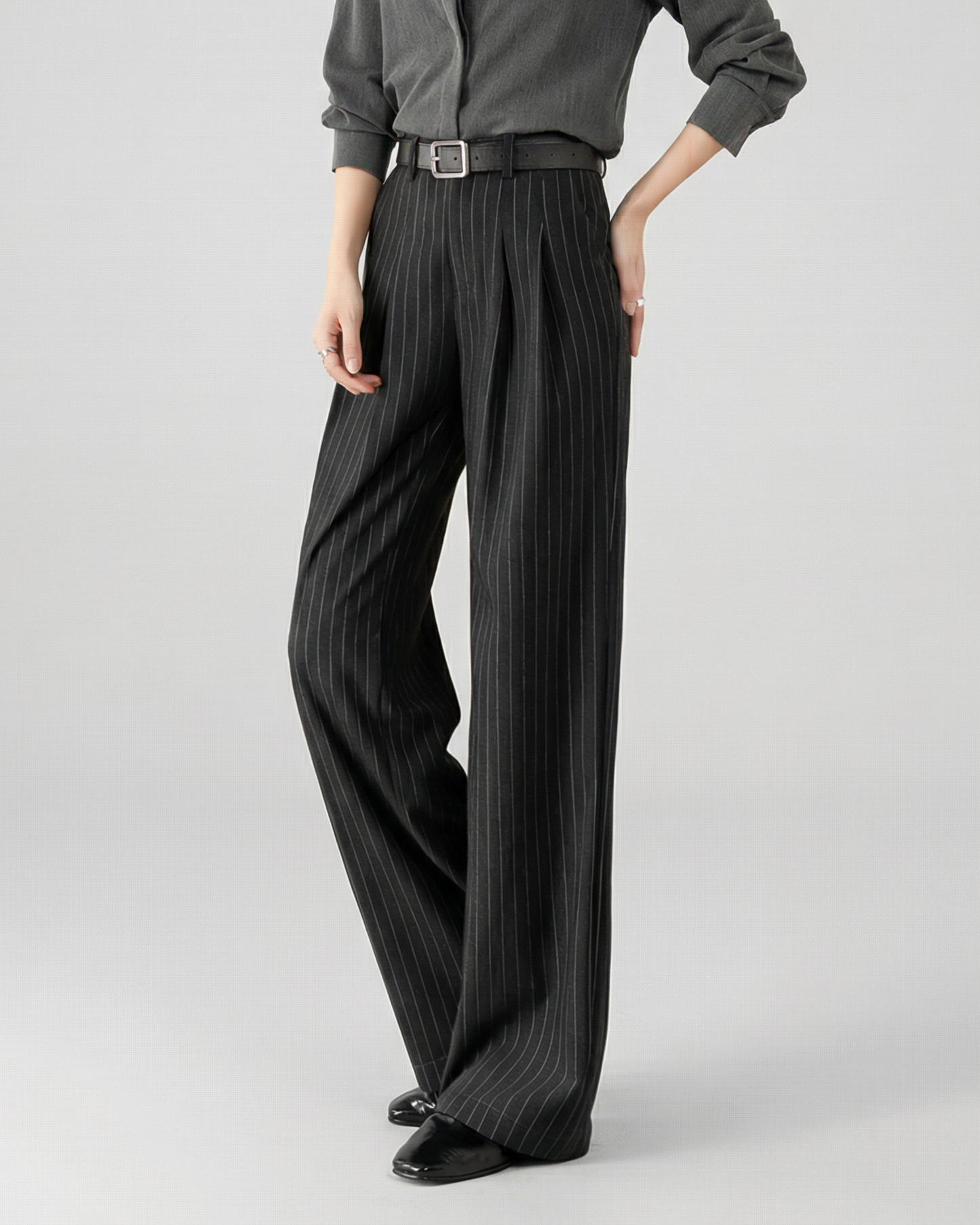 High-Waist Pinstripe Slacks - BT049